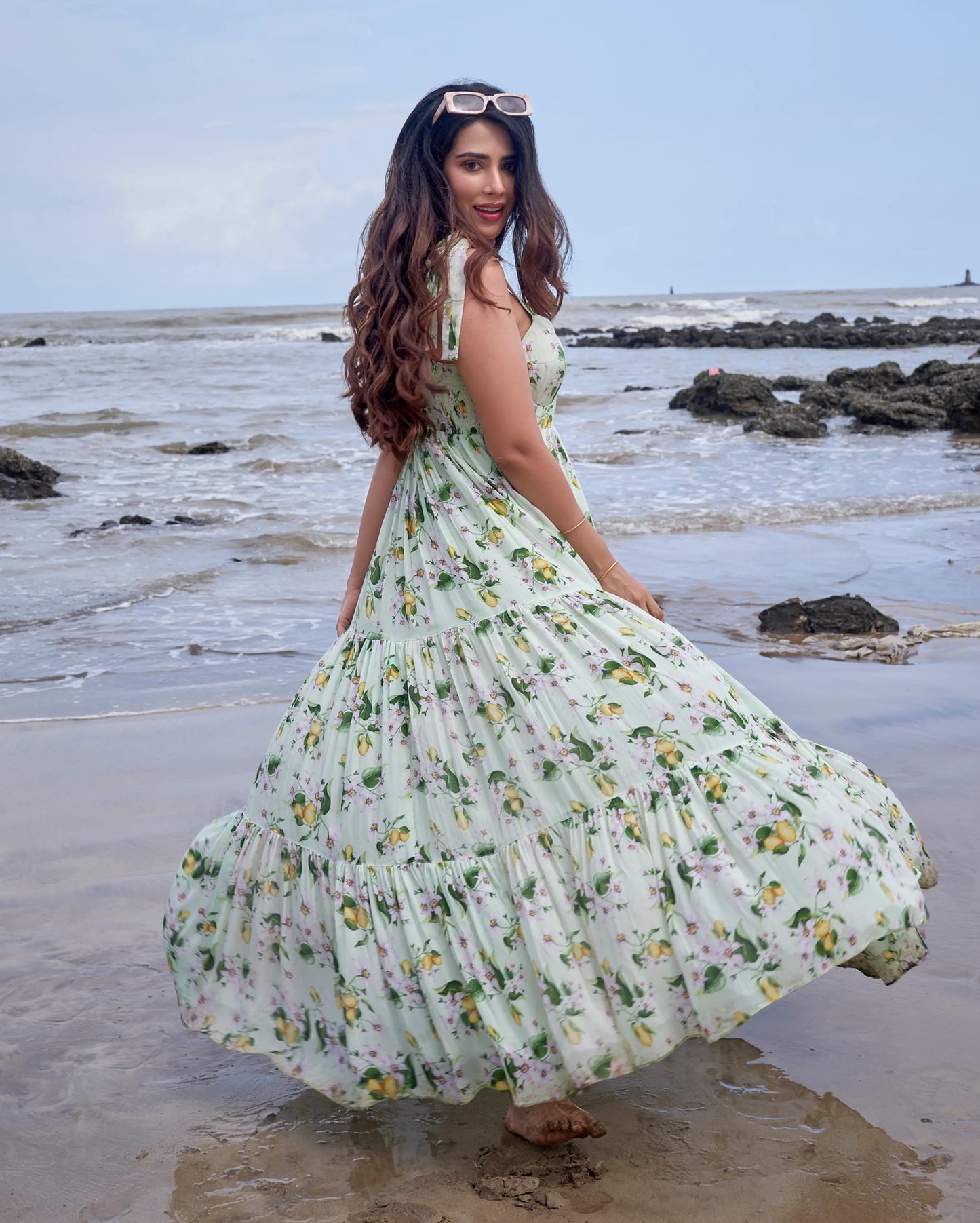 Mint Meadow Green Printed Moss Crepe Dress My Store