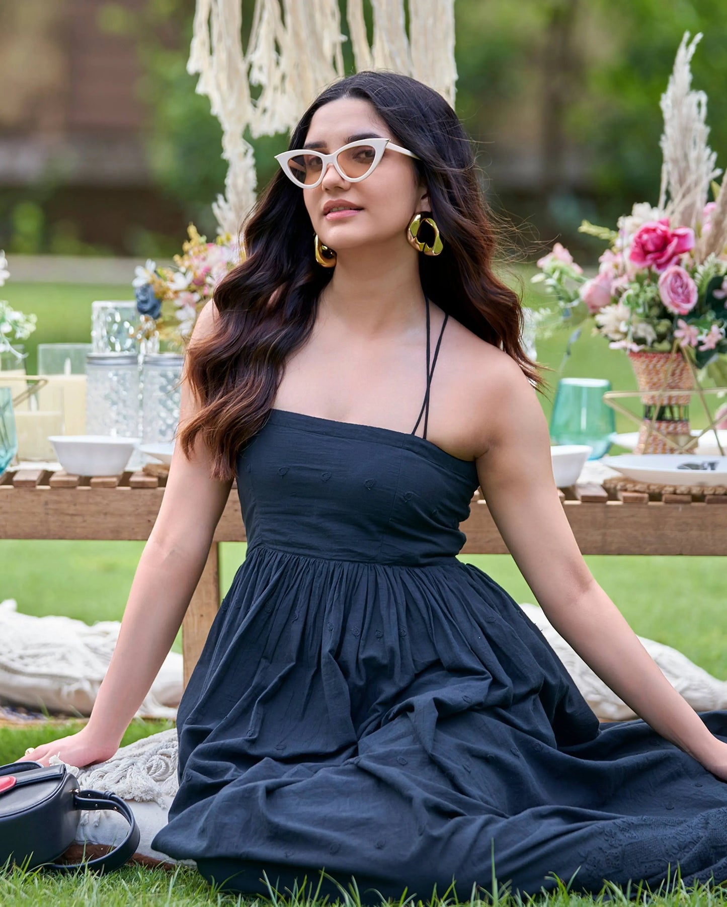 Canary Black Solid Cotton Schiffli Dress My Store