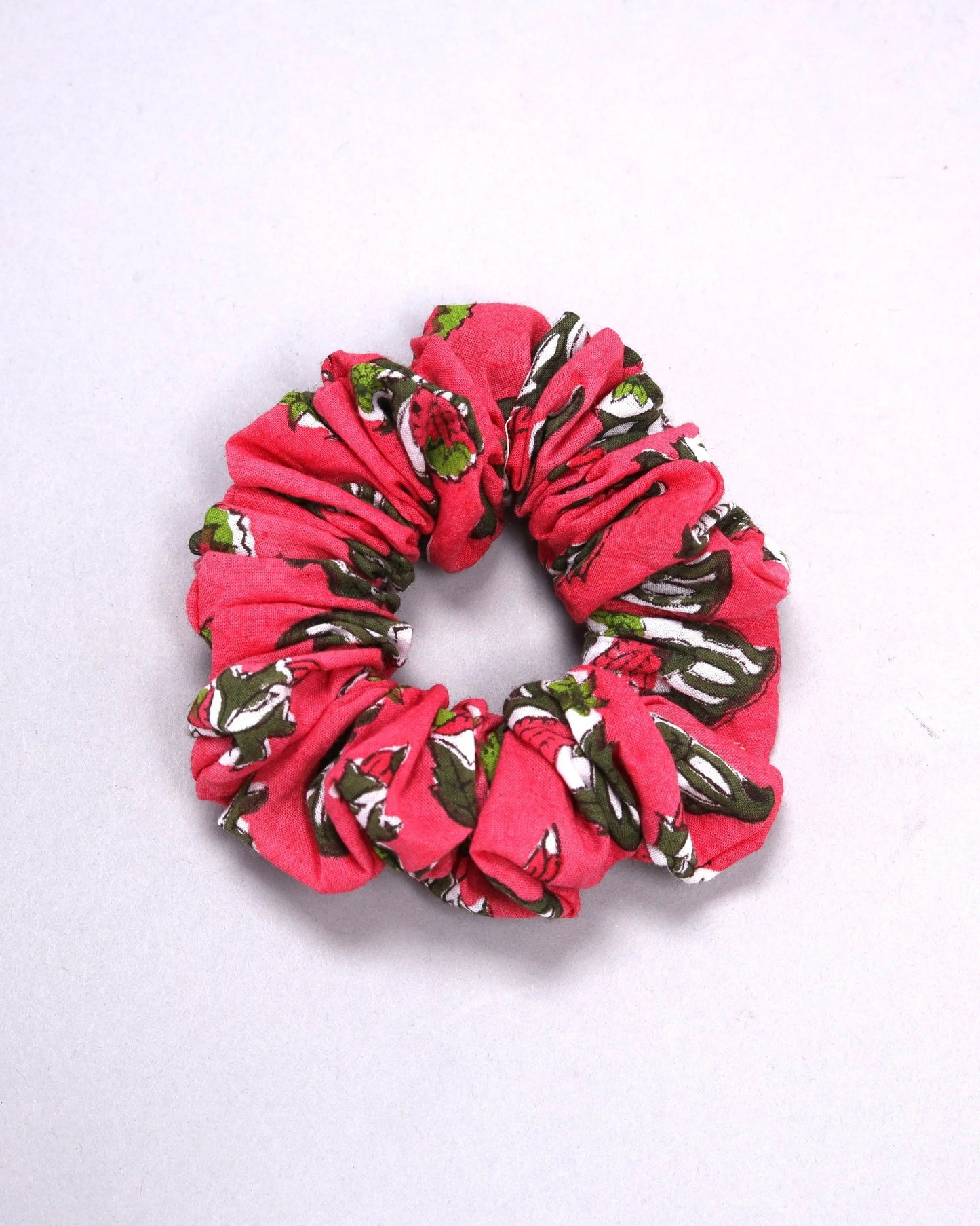 Shocking Pink Cotton Handblock Scrunchie My Store