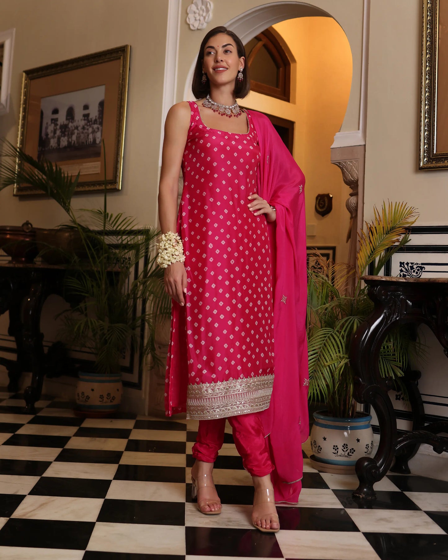 Nira Pink Bandhani Silk Kurta Set My Store