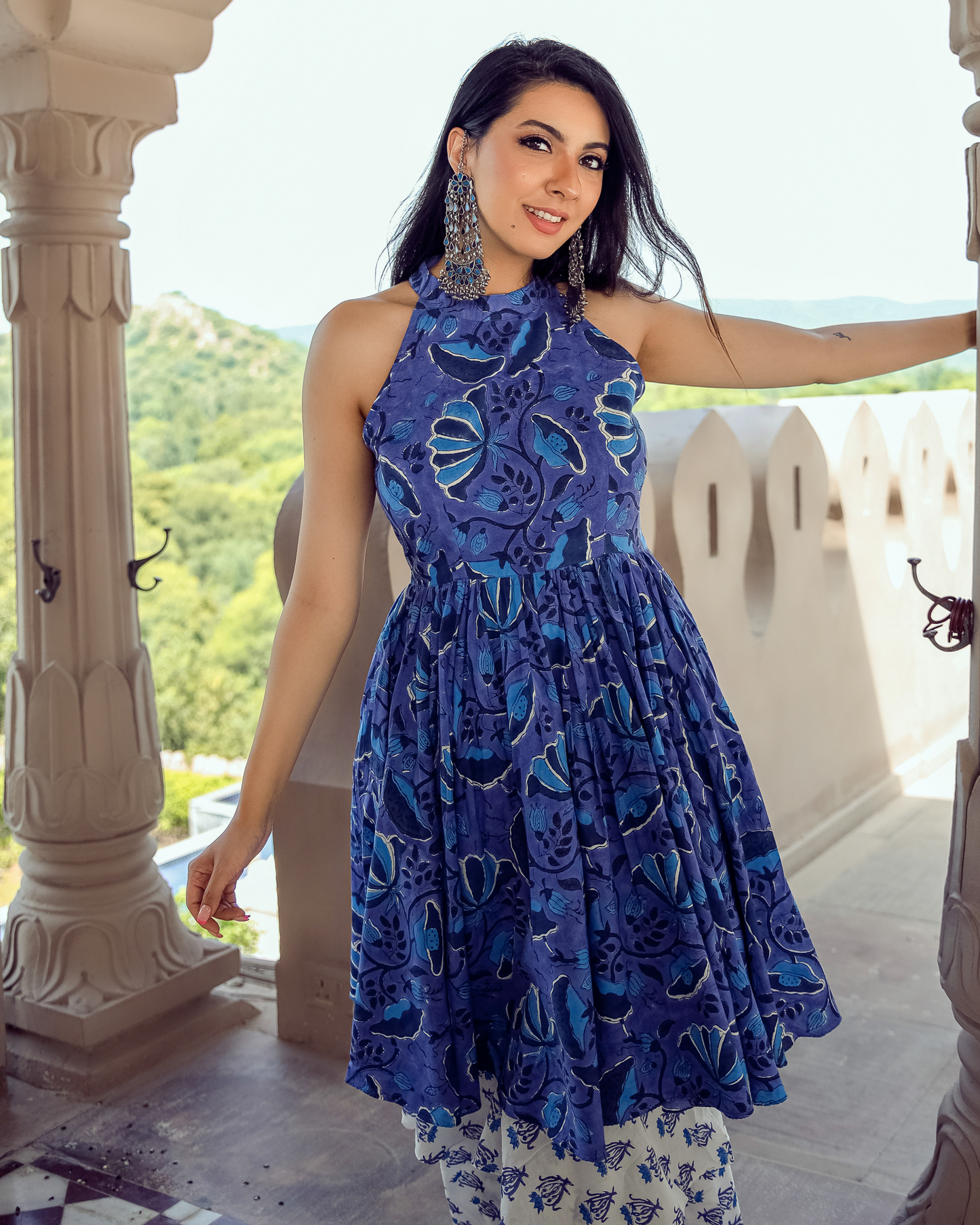 Oxford Blue Handblock Kurta Set Quick Cart