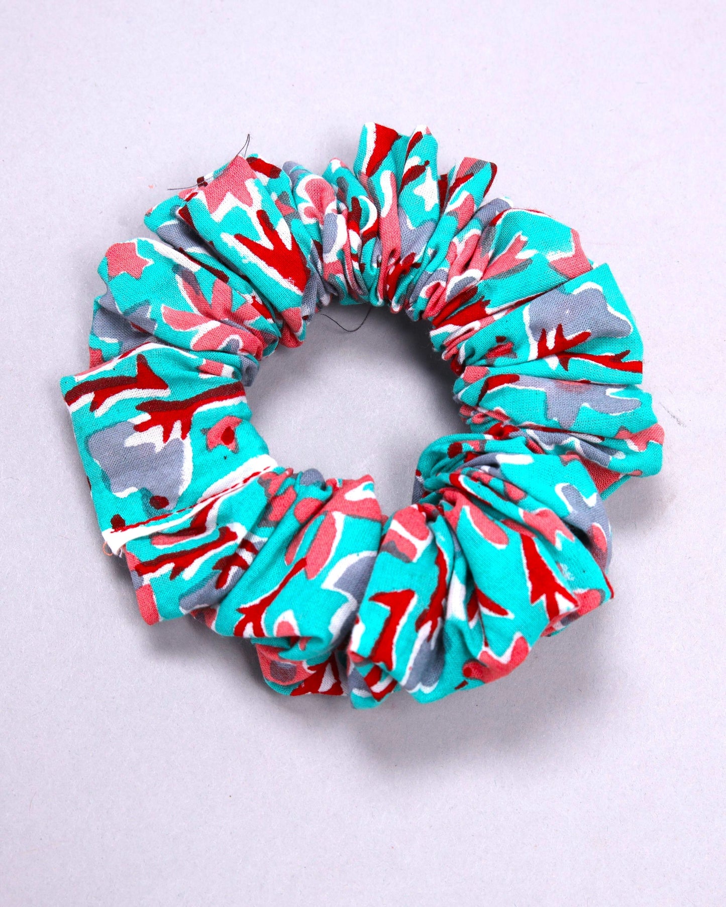 Blue Turquoise Cotton Handblock Scrunchie My Store