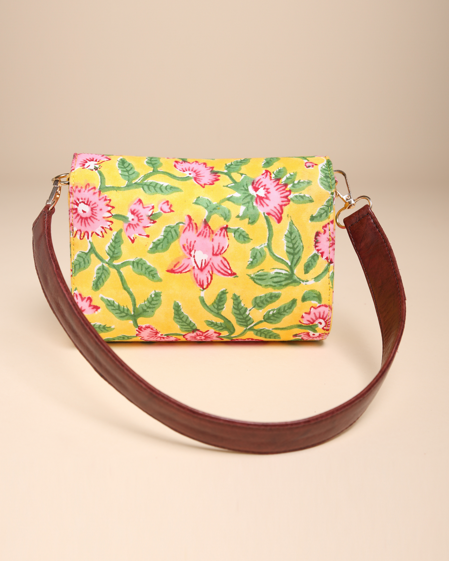 Yellow Sunshine Cotton Blockprinted Medium Shoulder Bag Quick Cart