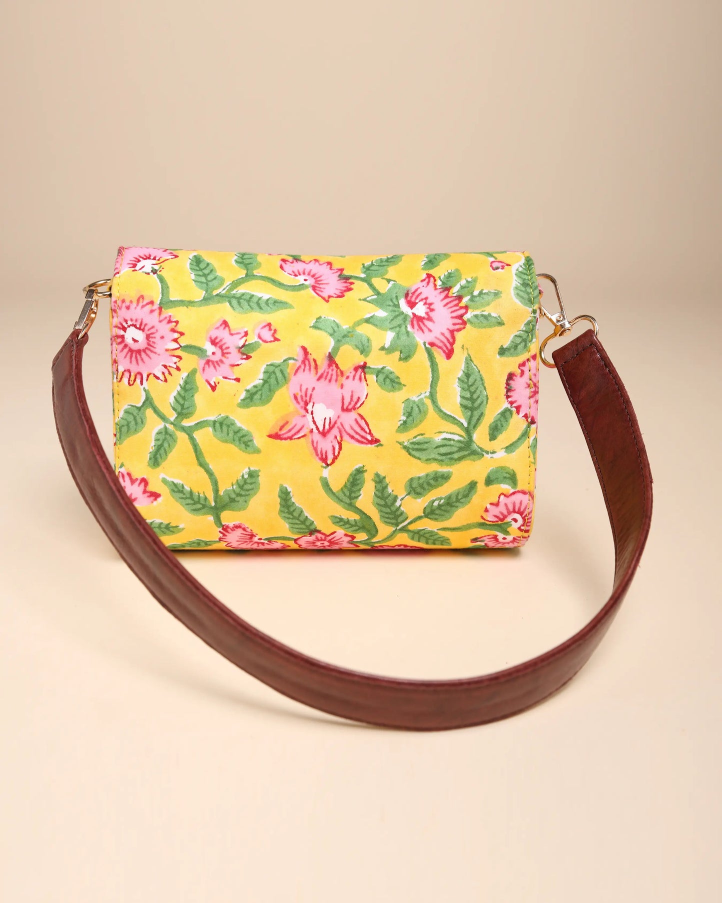 Yellow Sunshine Cotton Blockprinted Medium Shoulder Bag My Store