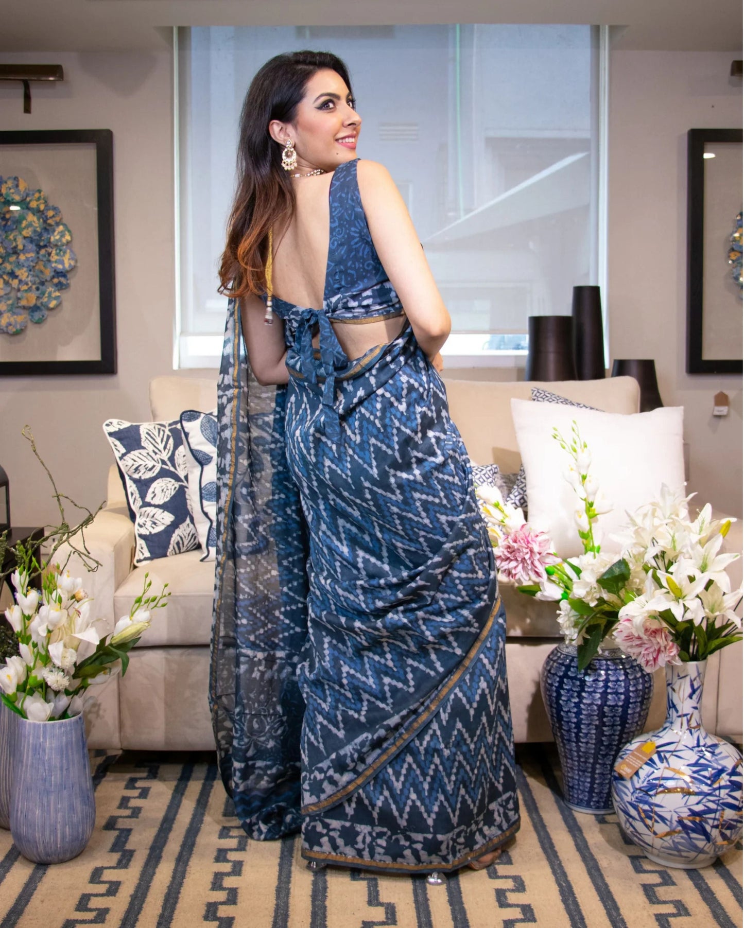 Enchanted Evening Blue handblock Chanderi Blouse Quick Cart