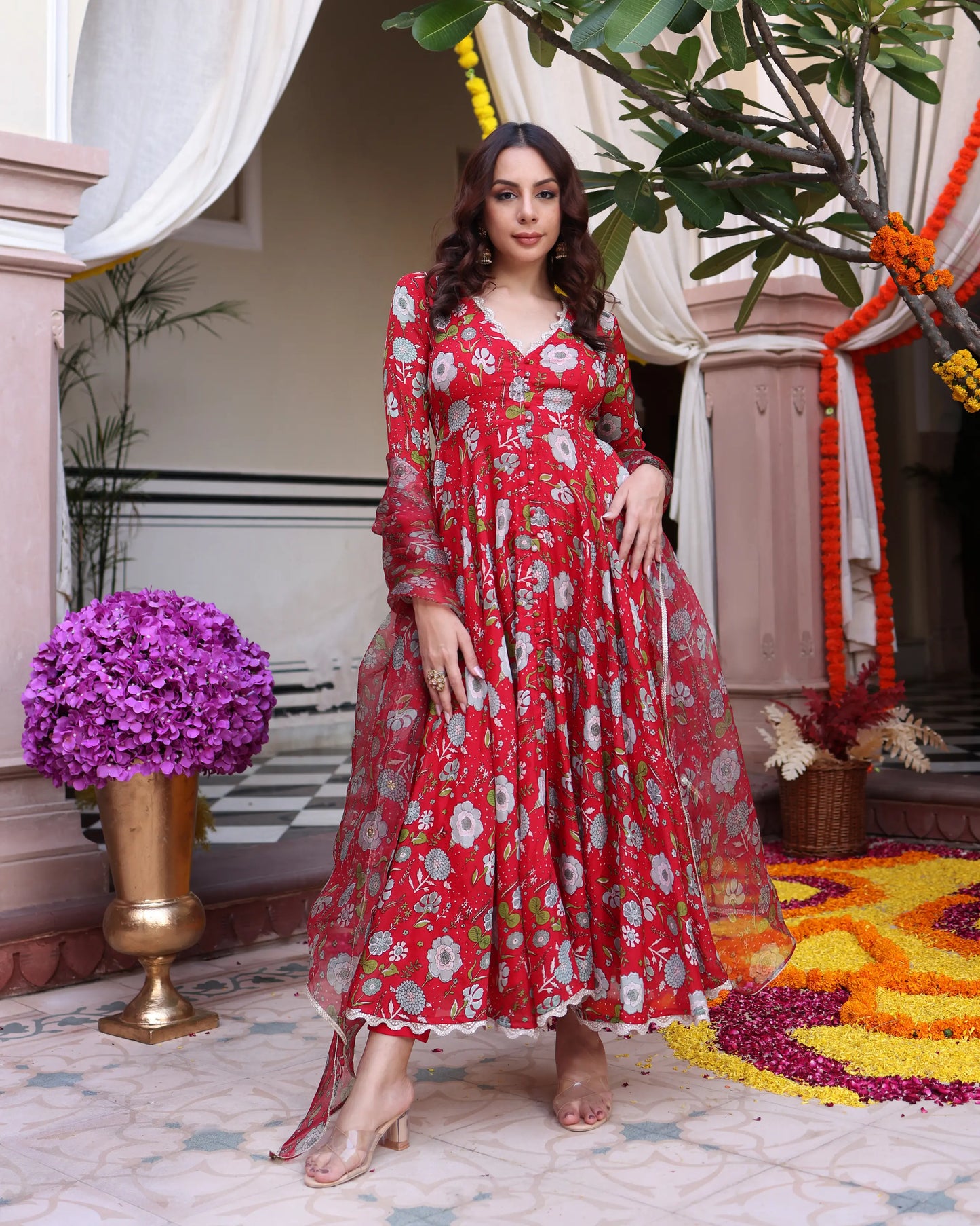 Red Dahlia Dreamscape Printed Chinon Suit Set My Store