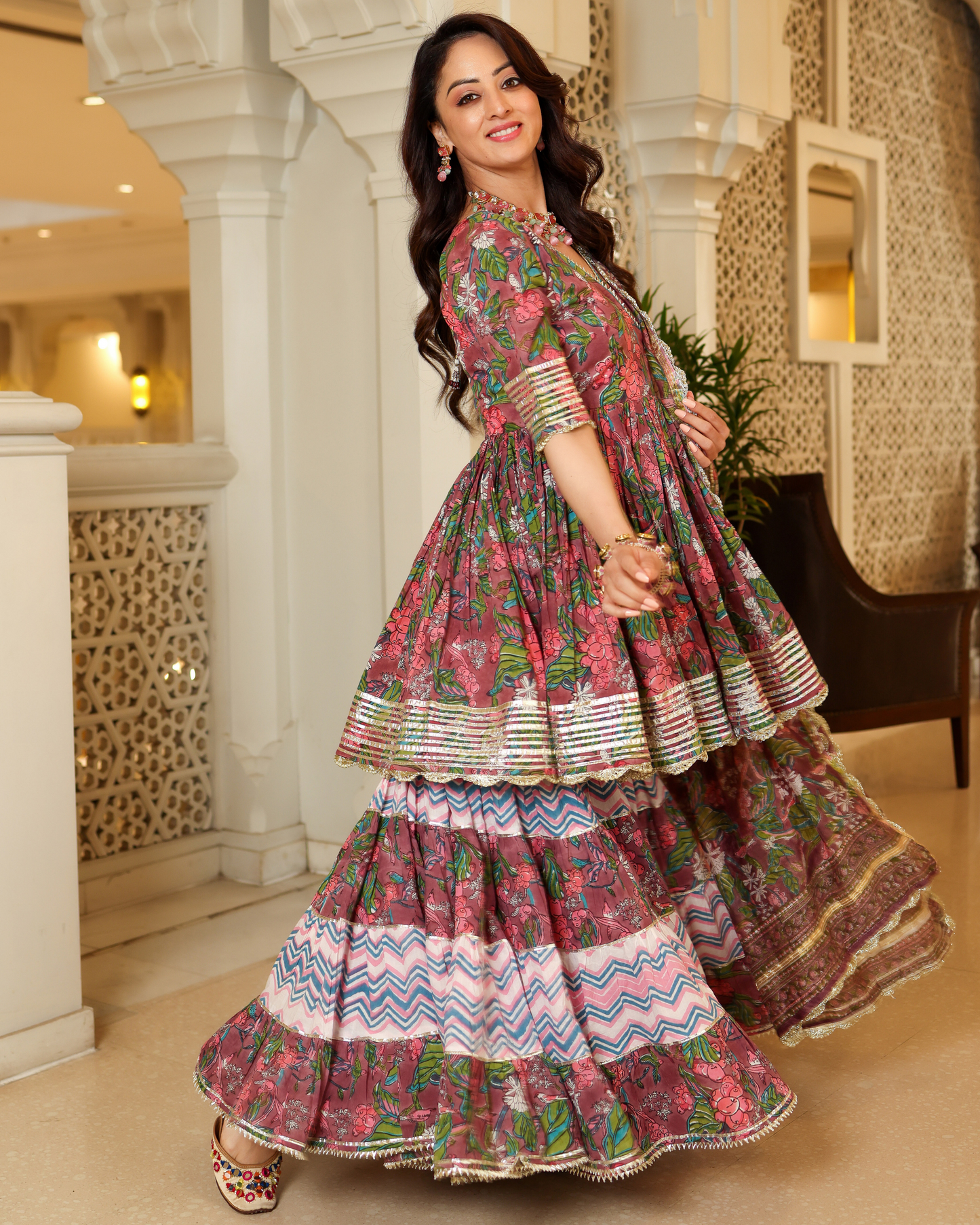 Multi Rose Handblock Sharara Set My Store