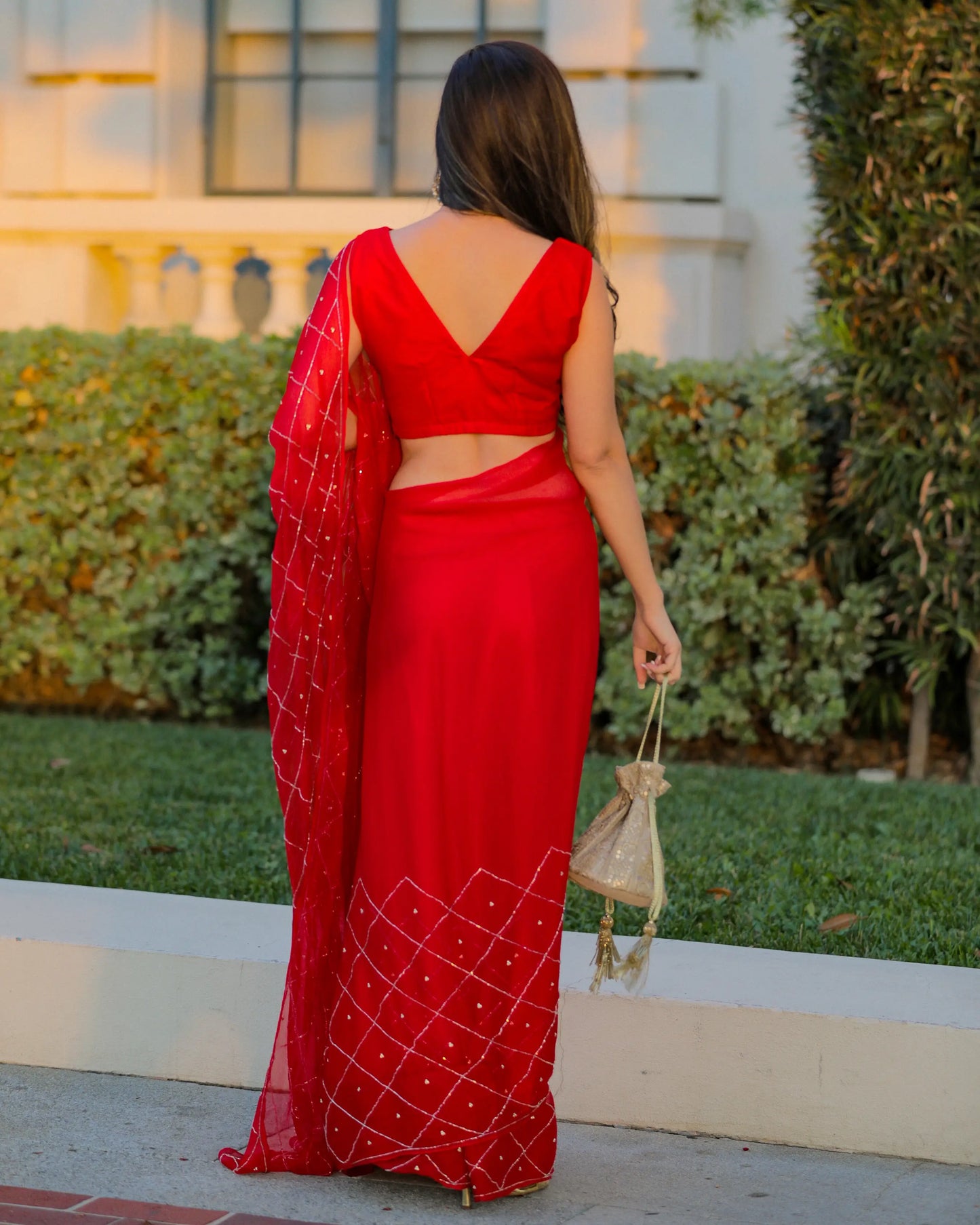 Urban Red Pure Chiffon Saree My Store