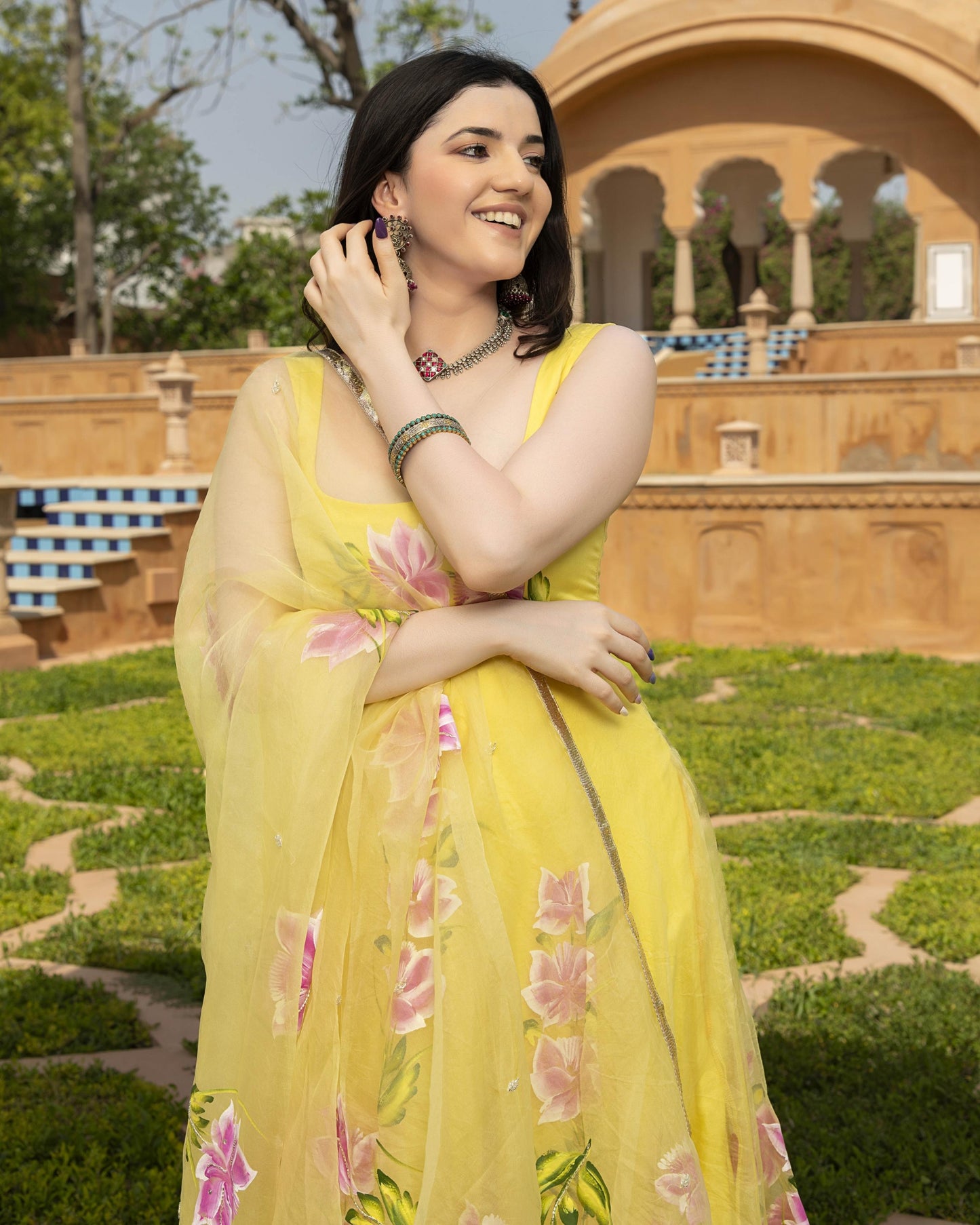 Ahyana Handpainted Organza Suit Set My Store