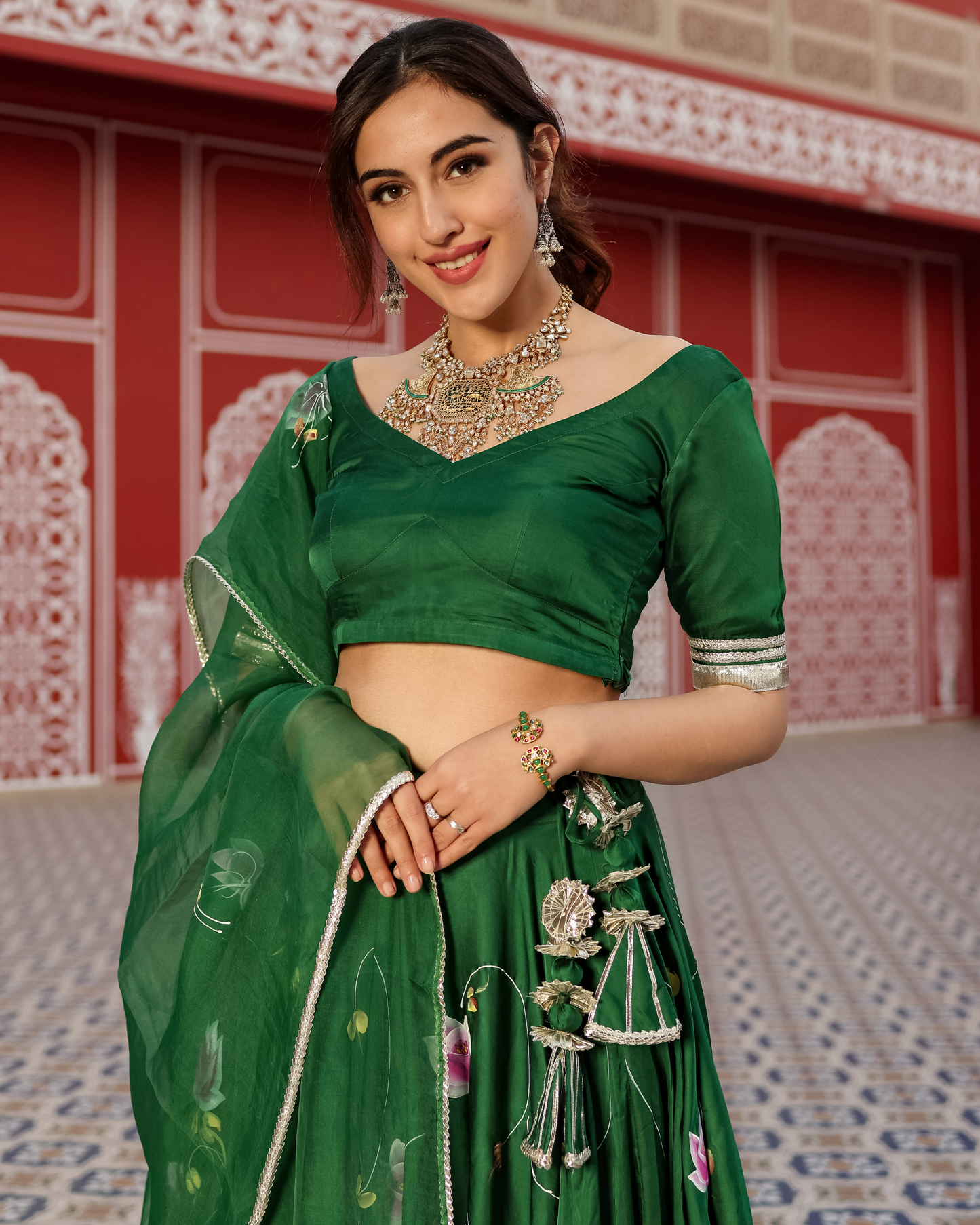 Formal Green Handpainted Lehenga Set Quick Cart