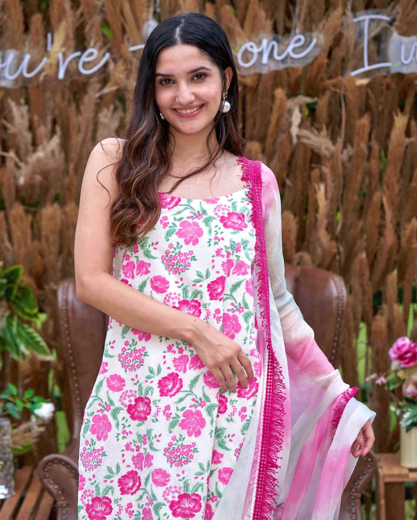 Carnation Pink Printed Cotton Suit Set My Store