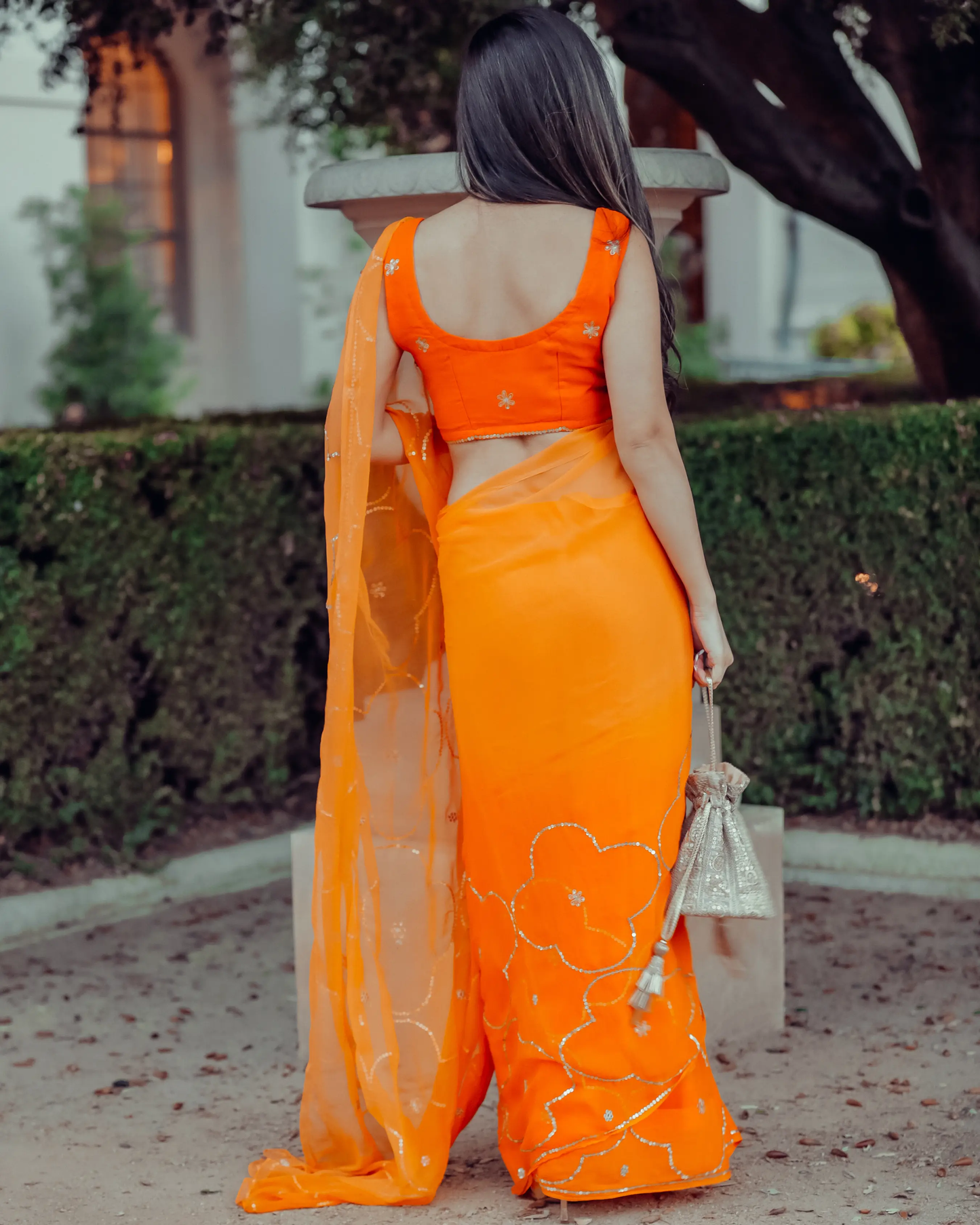 Autum Glory Sequin Jaal Pure Chiffon Saree My Store