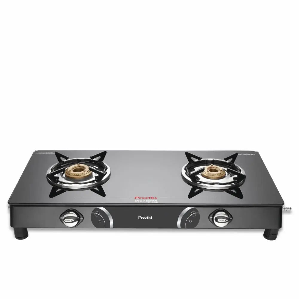 Preethi Blu Flame Gleam Glass Top 2-Burner Manual Gas Stove (Black), GTS102 My Store