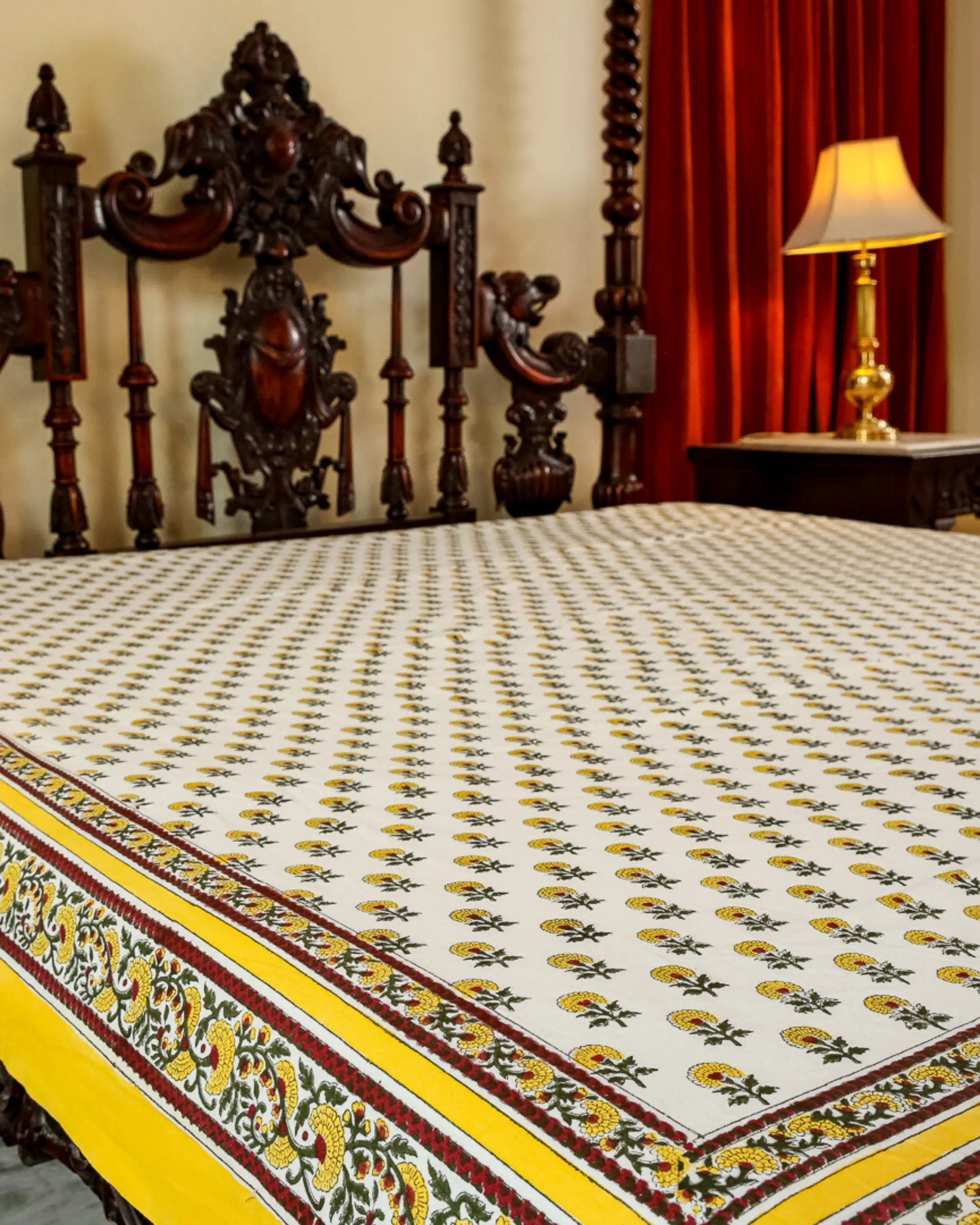 Yellow Handblock Printed Bedsheet My Store