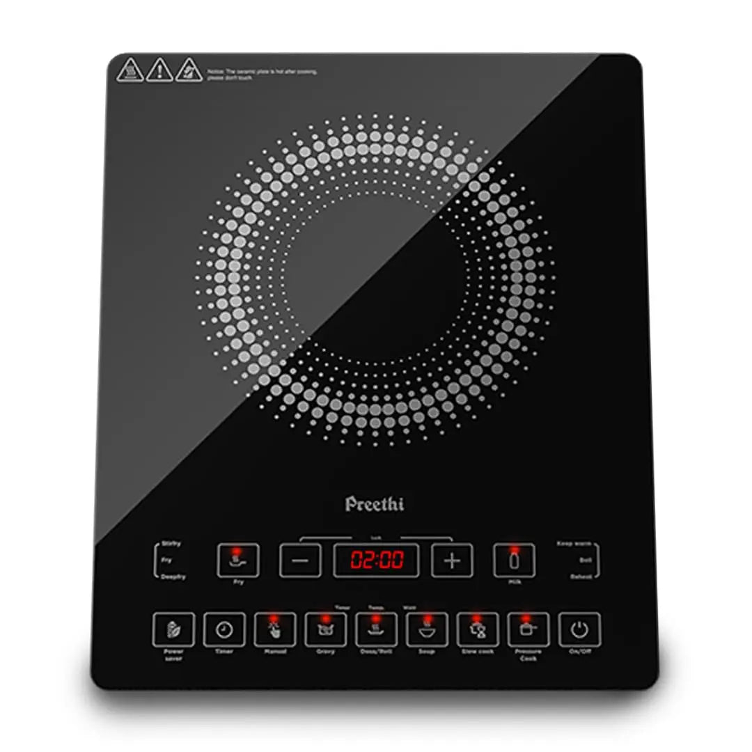 Preethi Indicook IC125 2100-Watt Induction Cooktop, Feather touch operation with Crystal Glass (Black) My Store