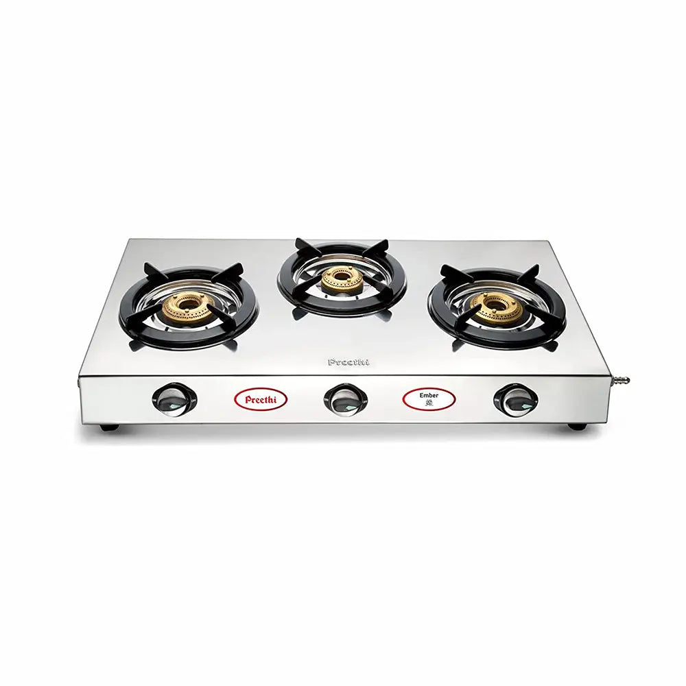 Preethi Ember Stainless Steel 3-Burner Gas Stove (SSGS3B - EMBER) My Store