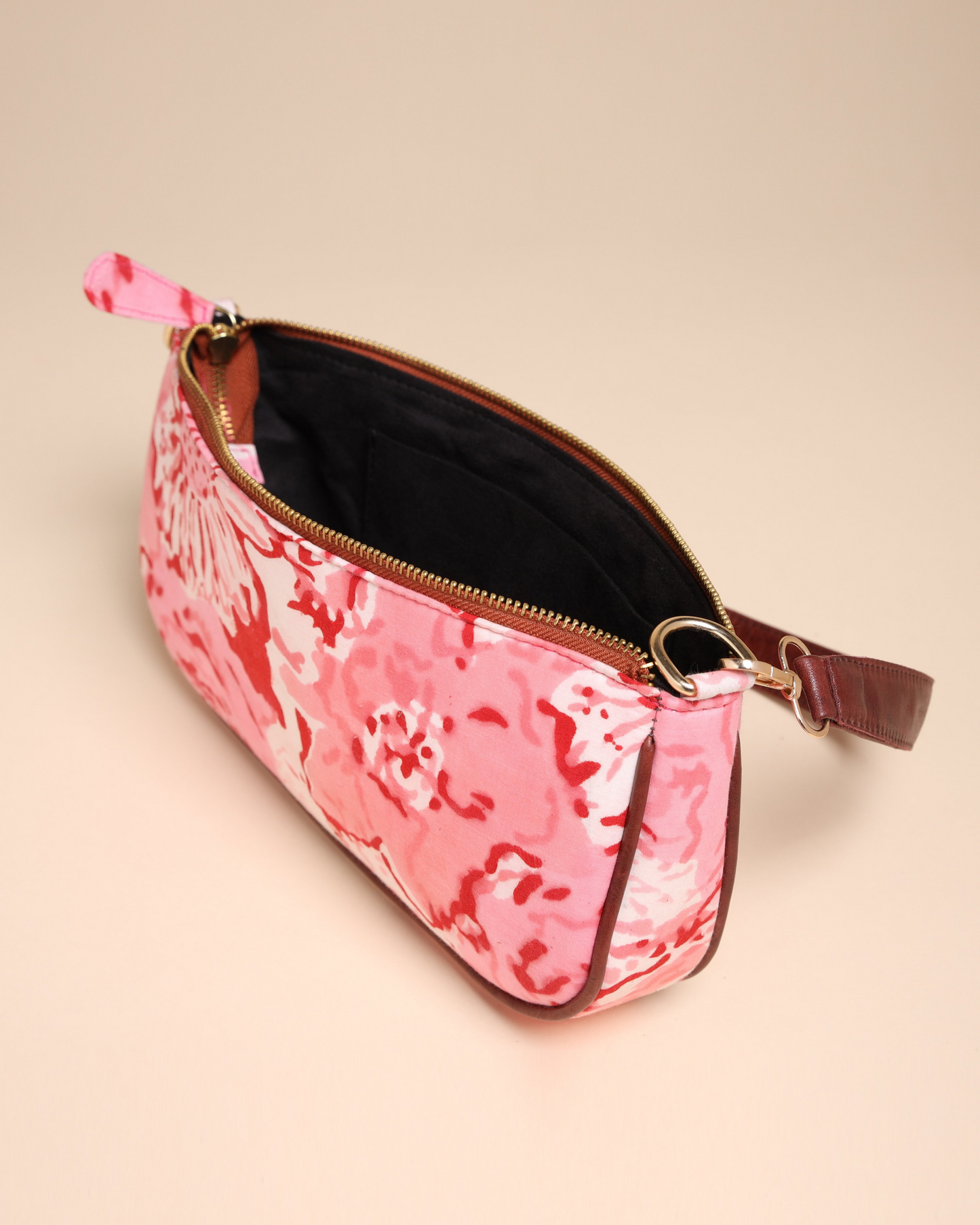 Peach Rosa Cotton Blockprinted Mini Baguette Bag Quick Cart