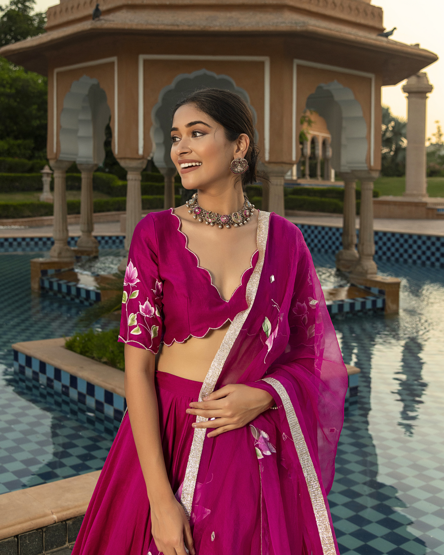 Jasmi Handpainted Chanderi Lehenga Set My Store