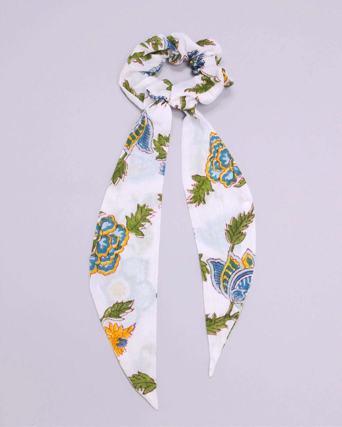 White Forest Handblock Scarf Scrunchie My Store