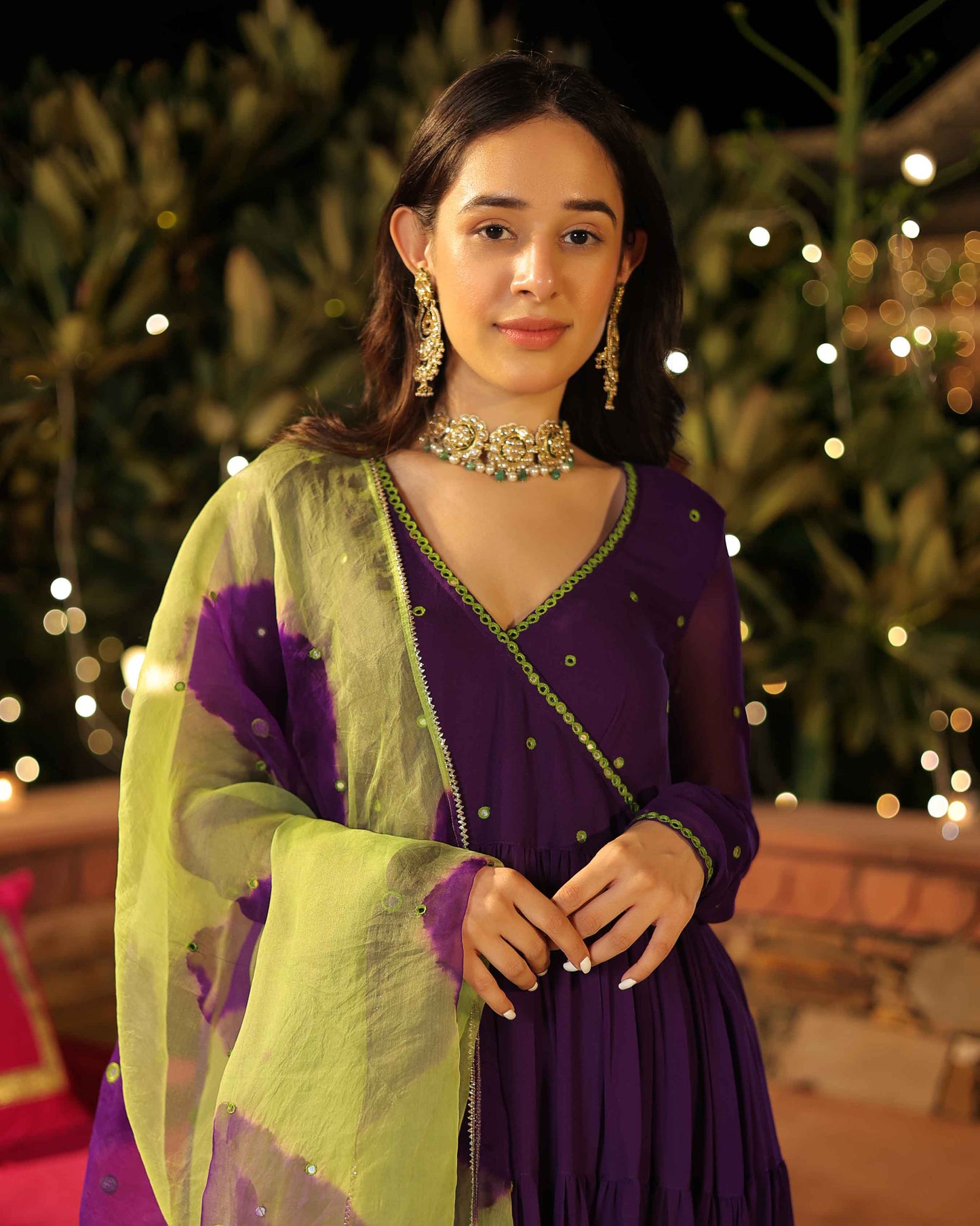 Mystic Mirage Purple Mirror Work Georgette Suit Set Quick Cart