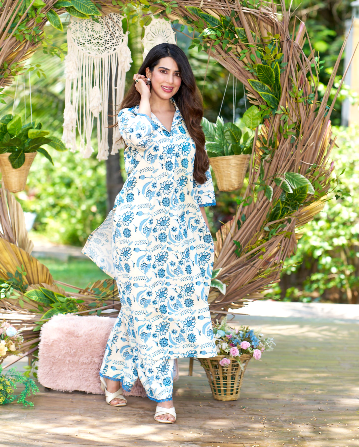 Banu Cream Printed Cotton Kurta Set My Store