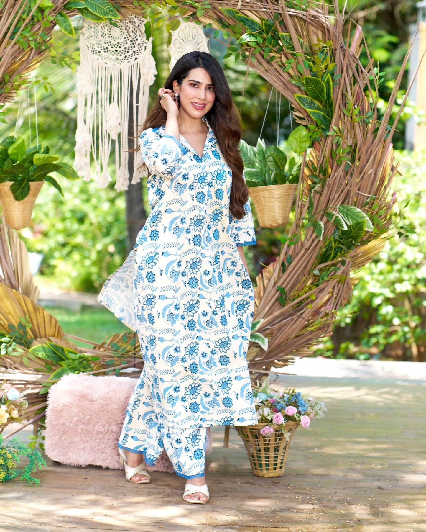 Banu Cream Printed Cotton Kurta Set My Store