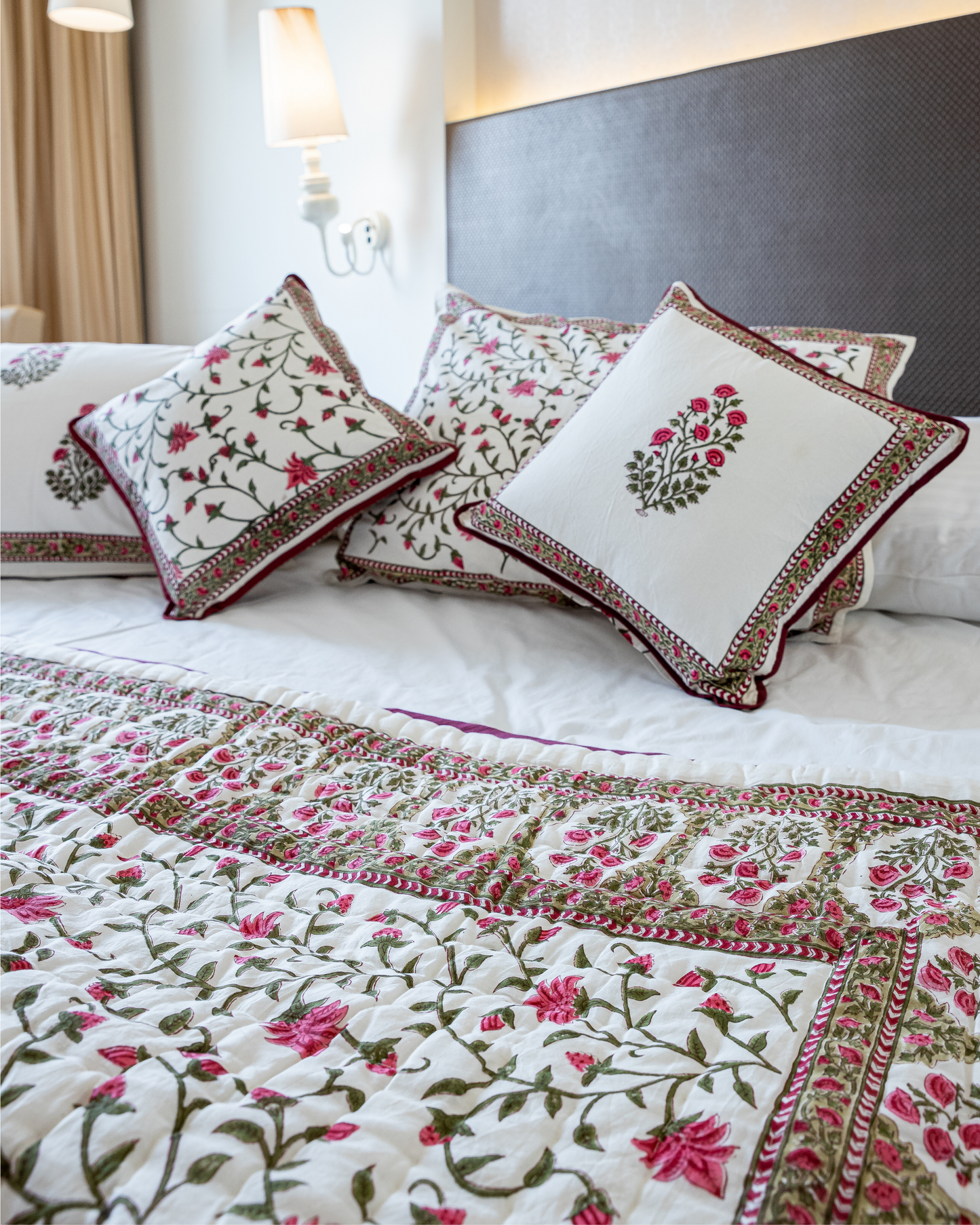 White Smoke Handblock Printed Bedsheet My Store