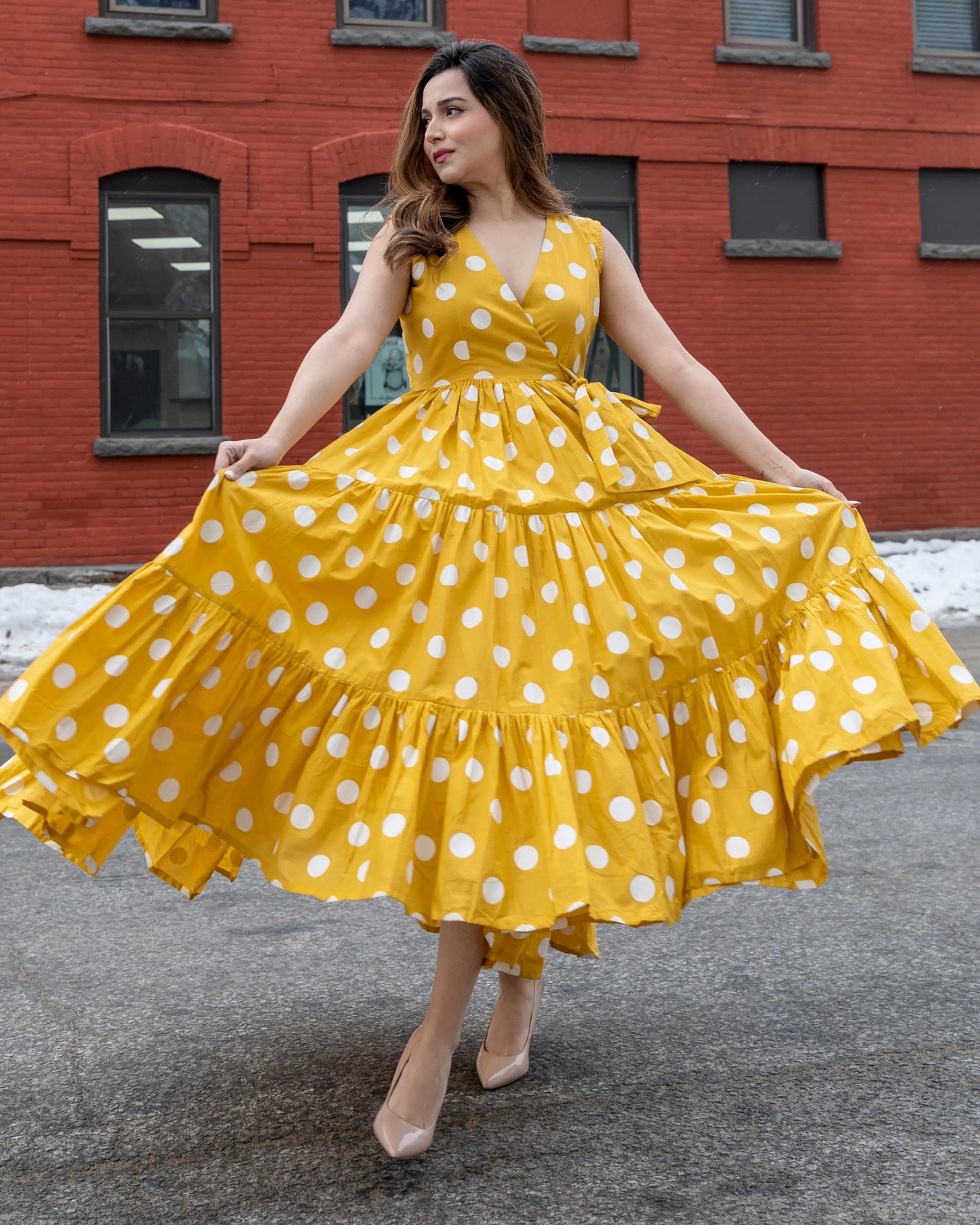 Yellow Daffy Polka Cotton Dress My Store