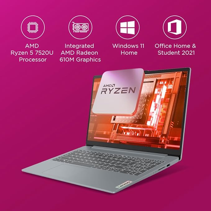 Lenovo Ideapad Slim 3 | AMD Ryzen 5 7520U | 15.6" (39.6Cm) FHD Laptop (16GB+512GB SSD+ Windows 11)