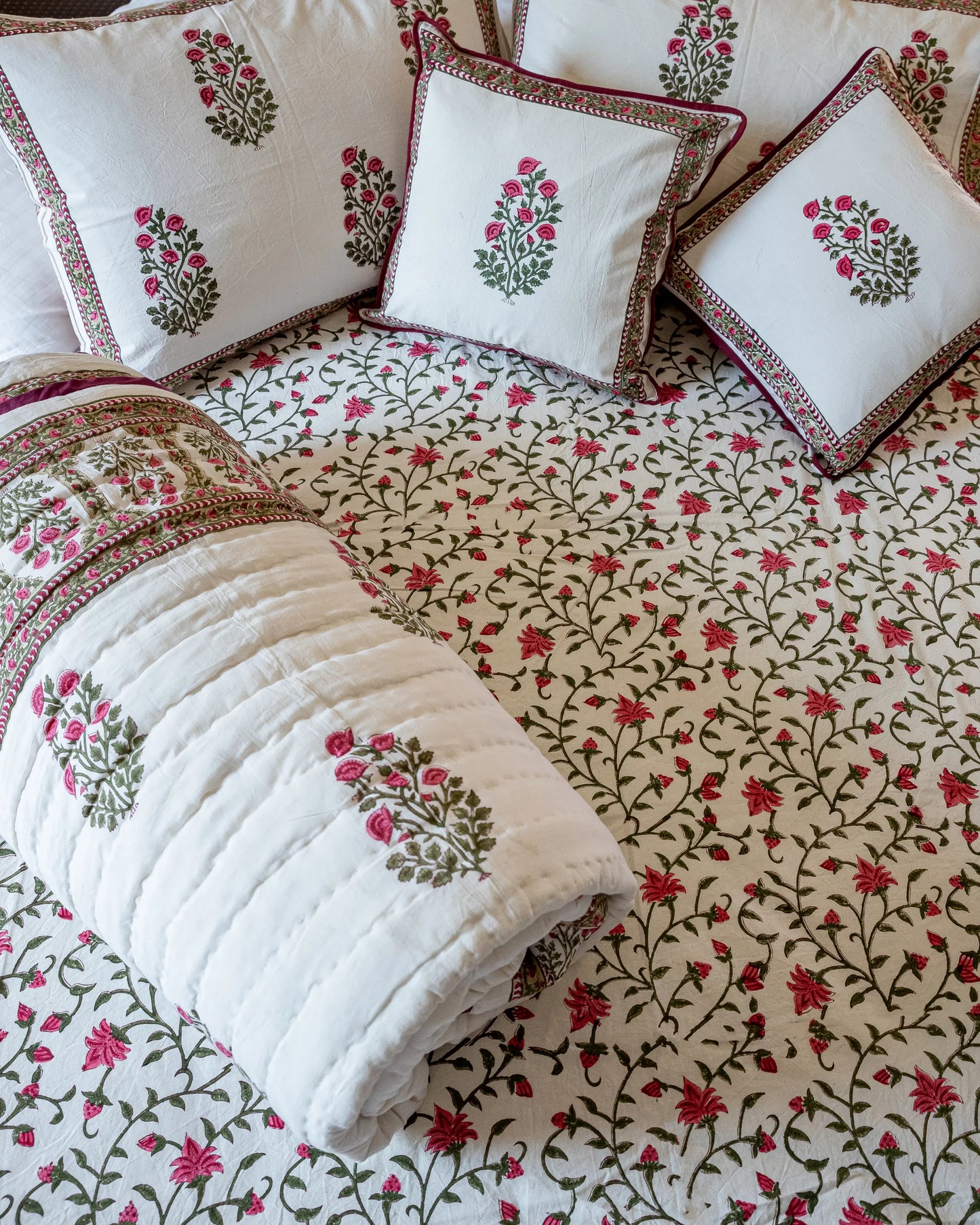 White Smoke Handblock Printed Cotton Quilt My Store