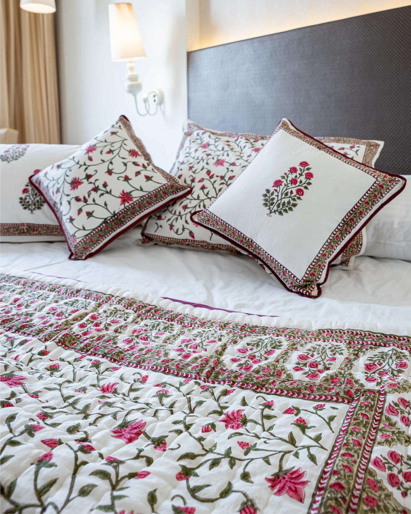 White Smoke Handblock Printed Bedsheet My Store