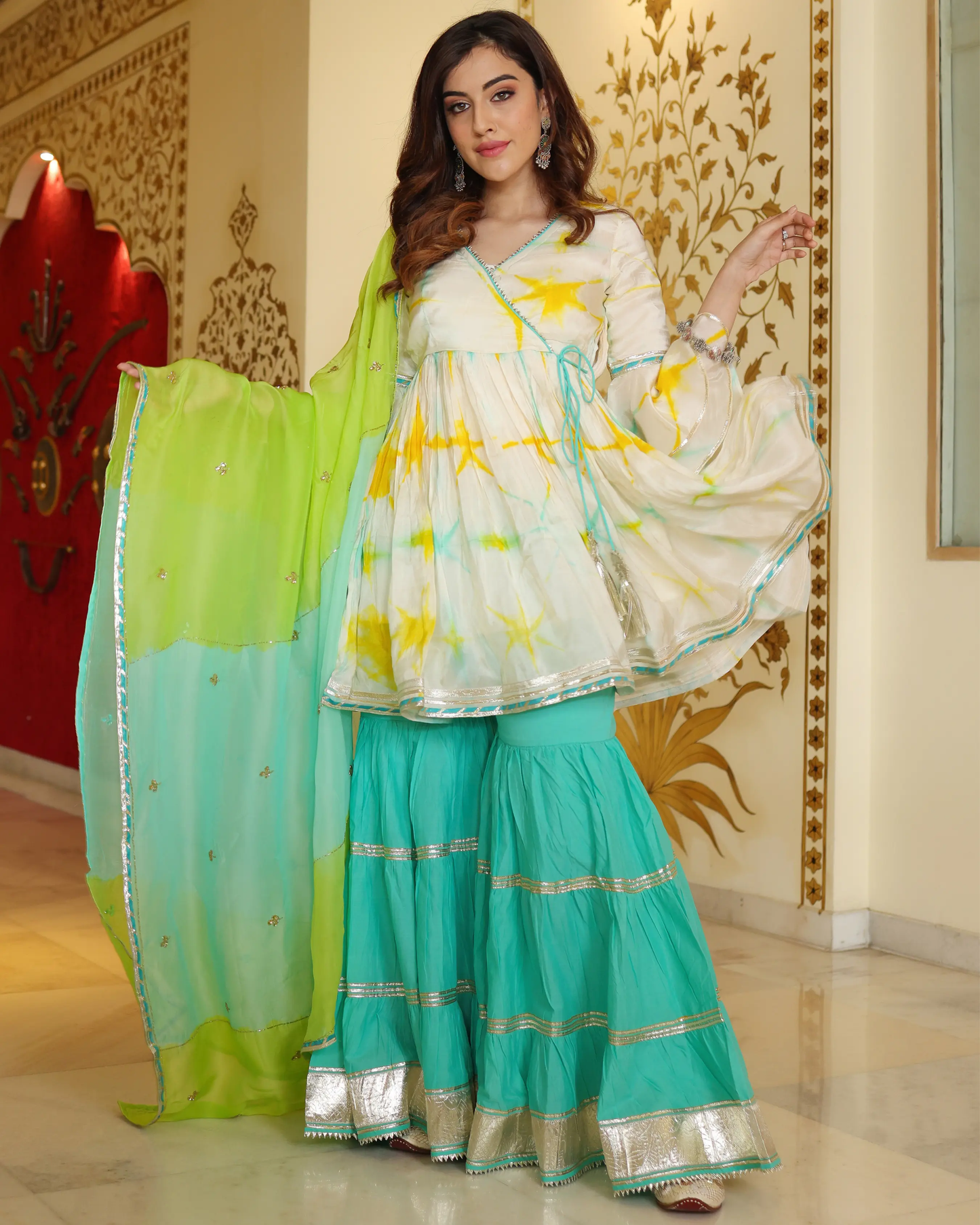 Simply White Tie And Dye Sharara Set My Store