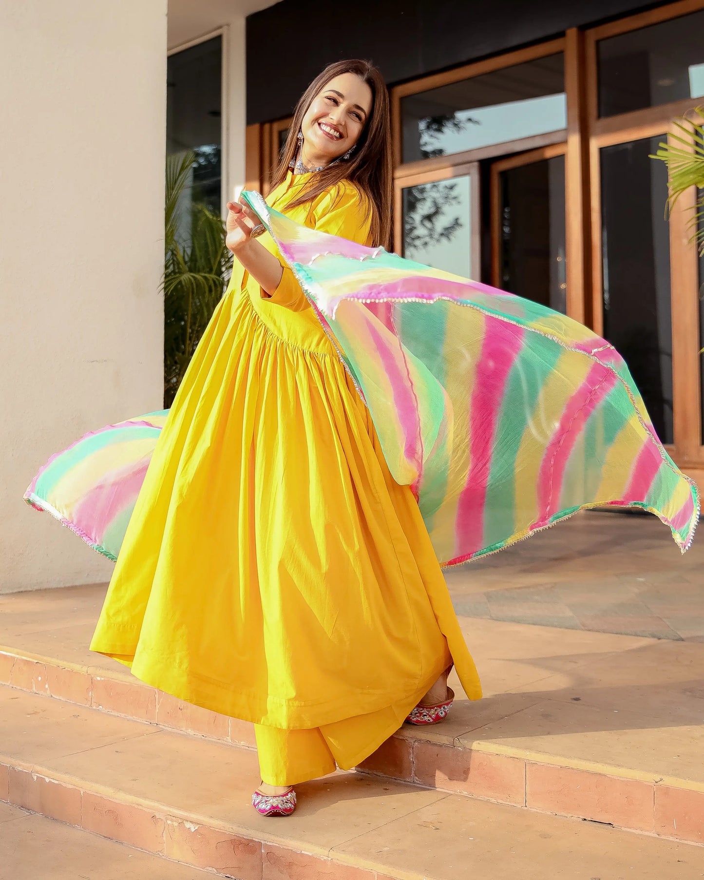 Yellow Blush Leheriya Suit Set My Store