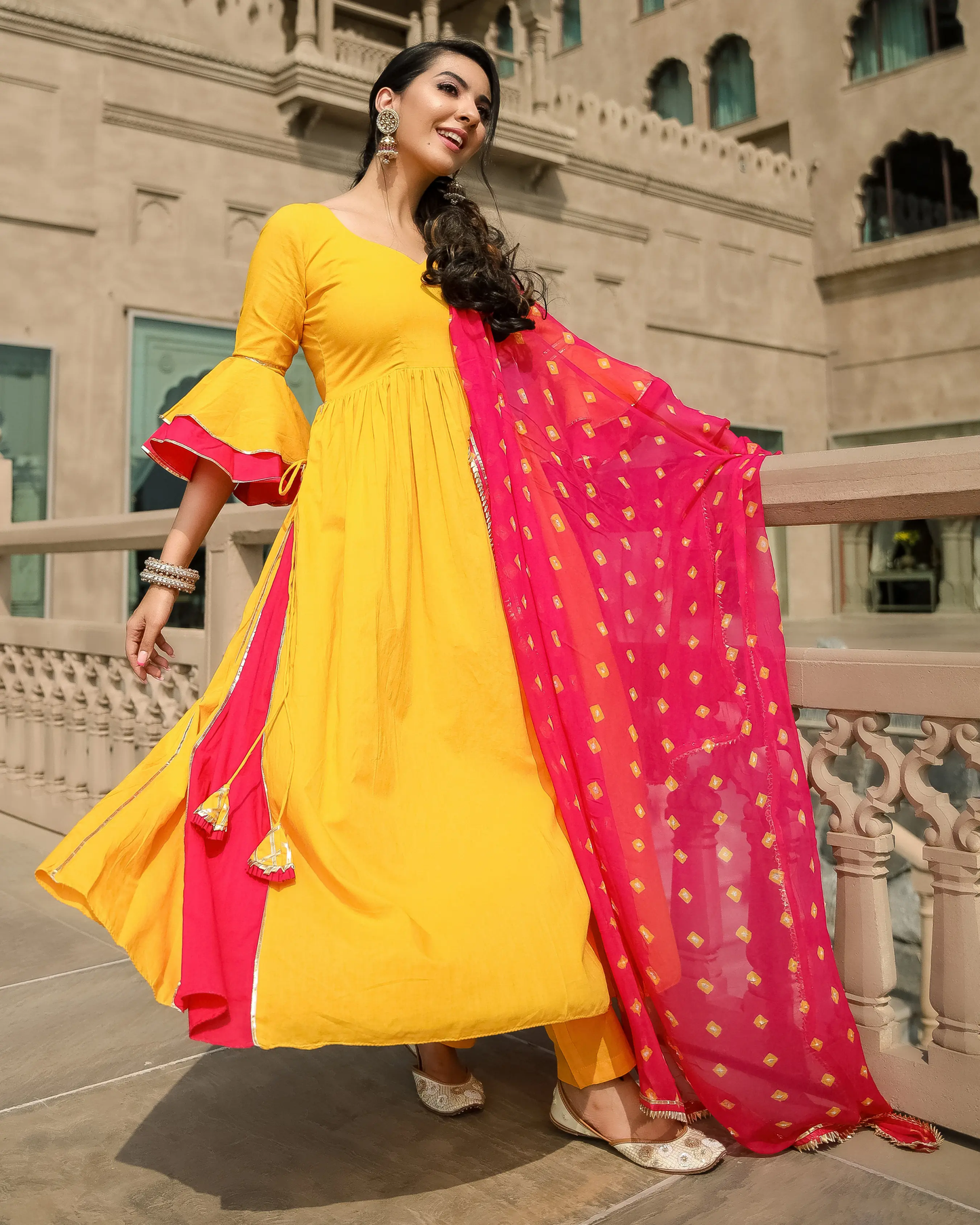 Yellow Beat Leheriya Gota Suit Set My Store