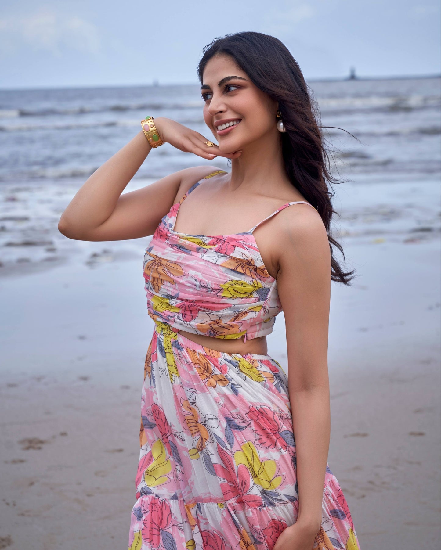 Zahri Pink Printed Chiffon Dress Quick Cart