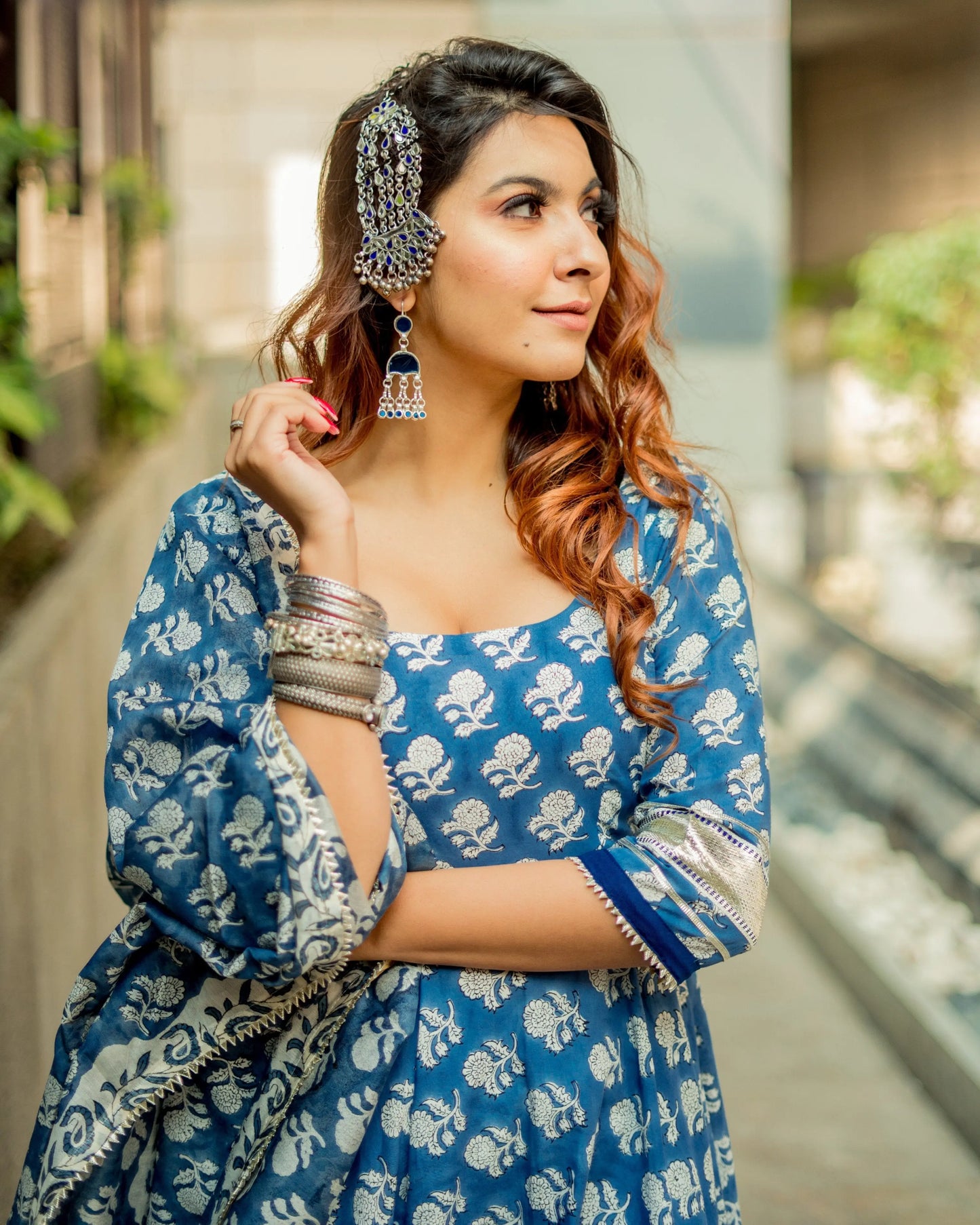 Windy Blue Handblock Cotton Suit Set My Store