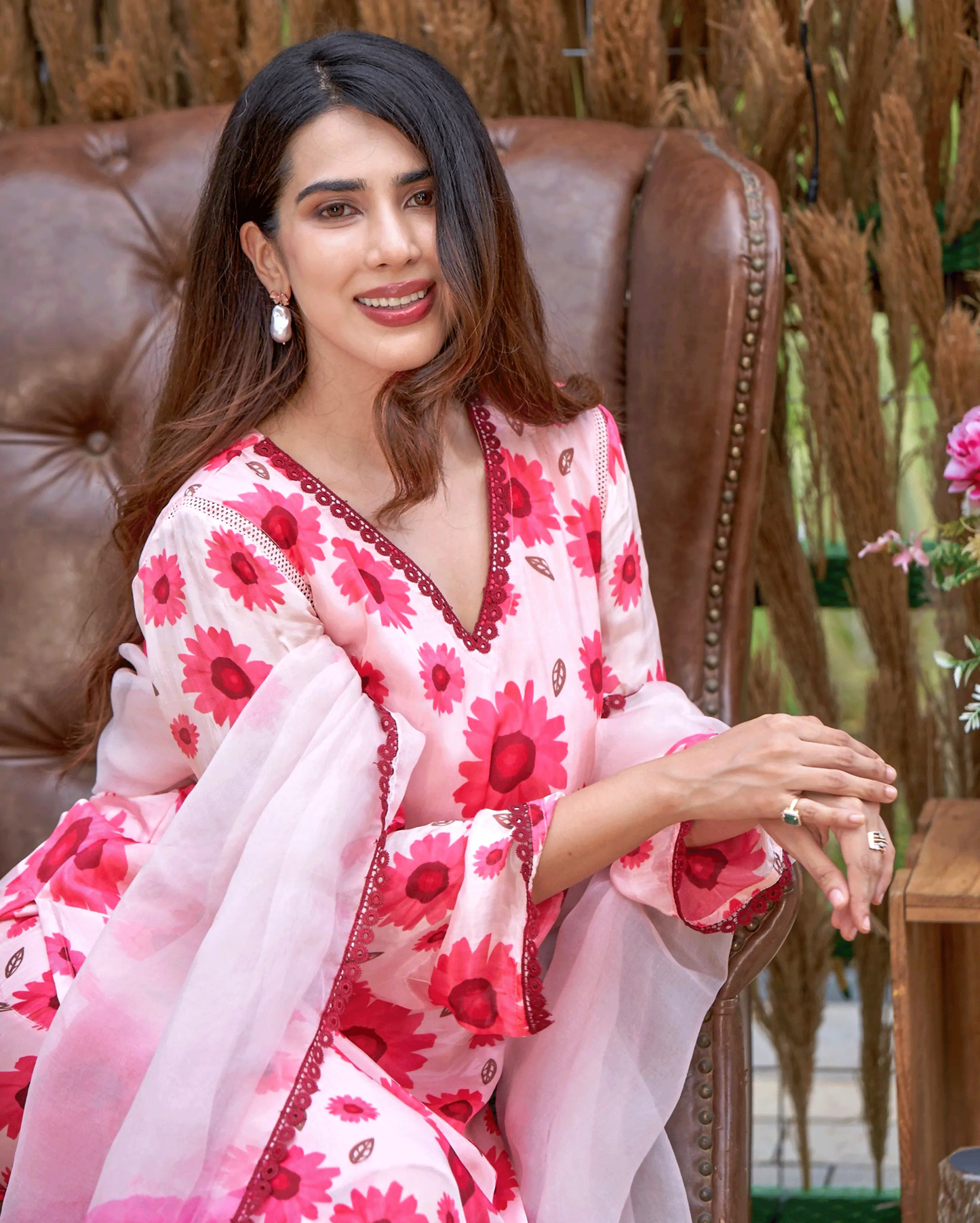 Nysa Pink Printed Silk Suit Set My Store