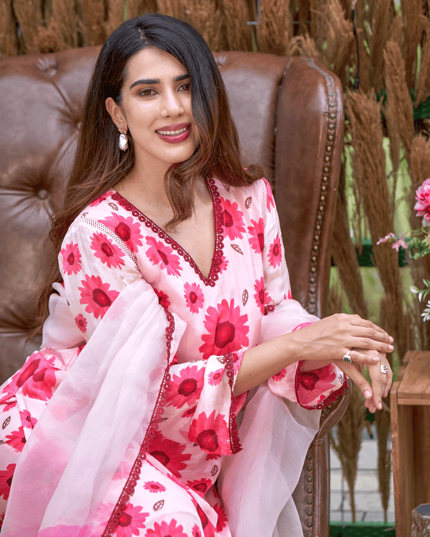 Nysa Pink Printed Silk Suit Set My Store