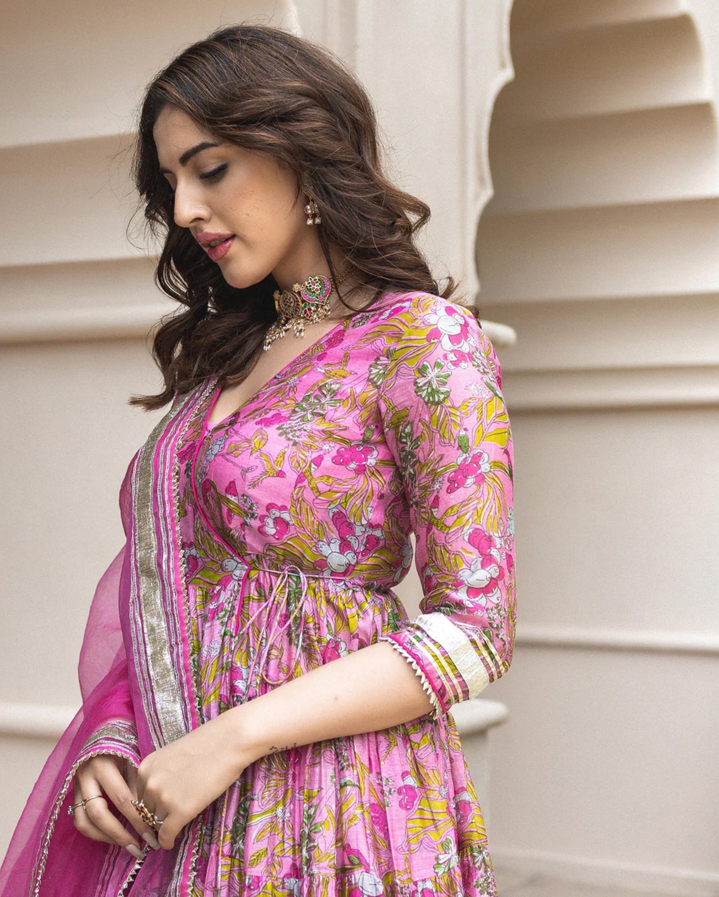 Yelena Chanderi Angrakha Suit Set