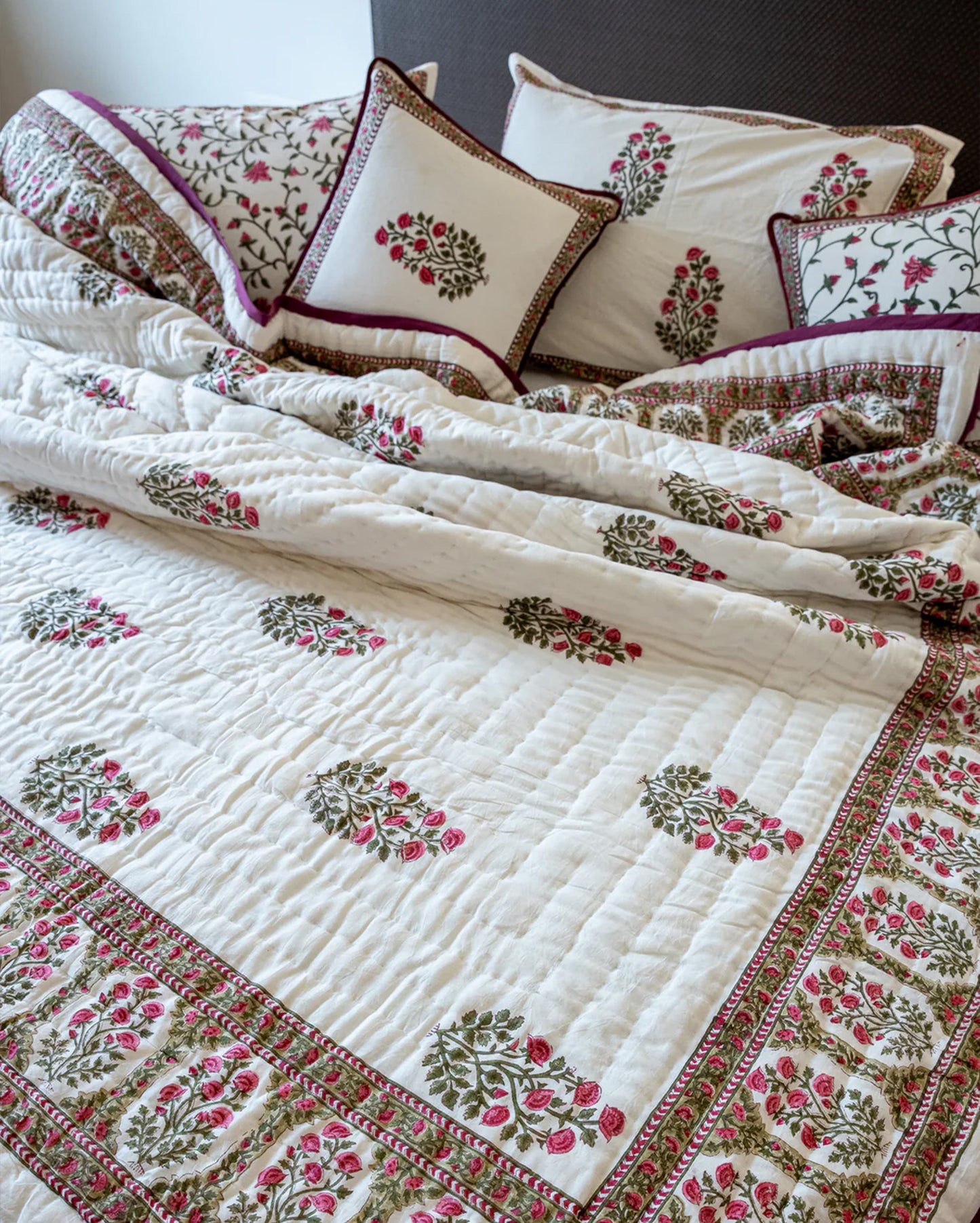 White Smoke Handblock Printed Bedding Set My Store