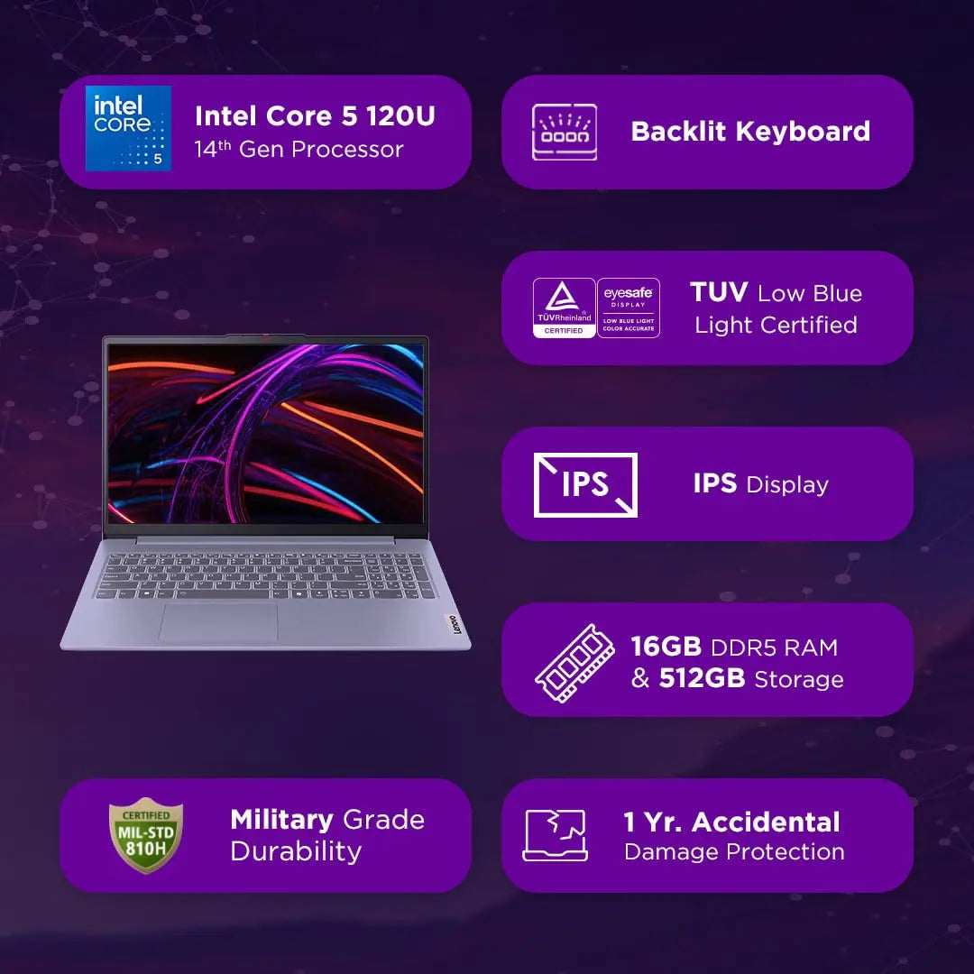Lenovo IdeaPad Slim 3 14th Gen | Intel Core 5 | 15.6 inch (39.6cm) FHD IPS Laptop (16GB RAM+512GB SSD + Windows 11) My Store