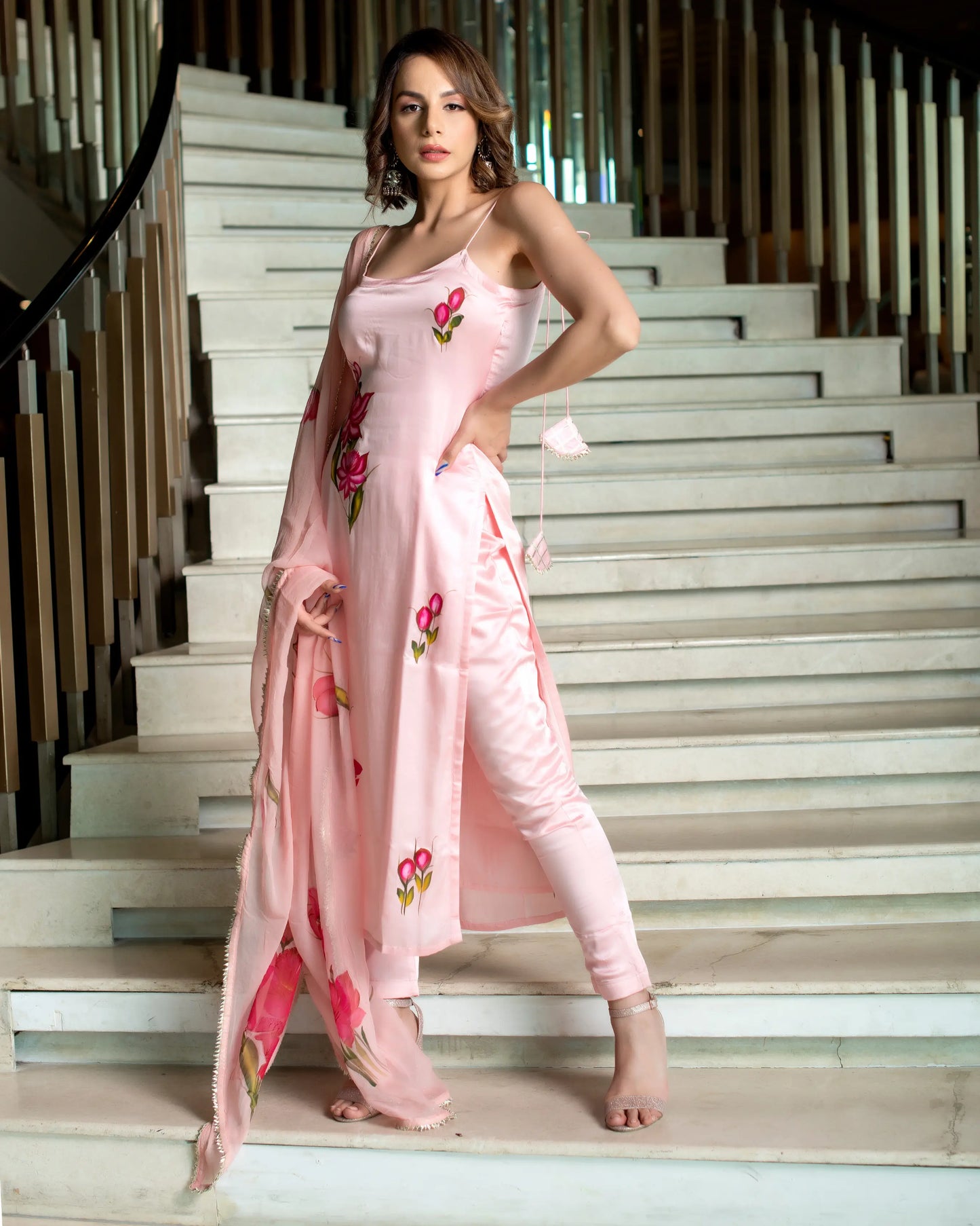 Peach Rose Handpainted Suit Set My Store