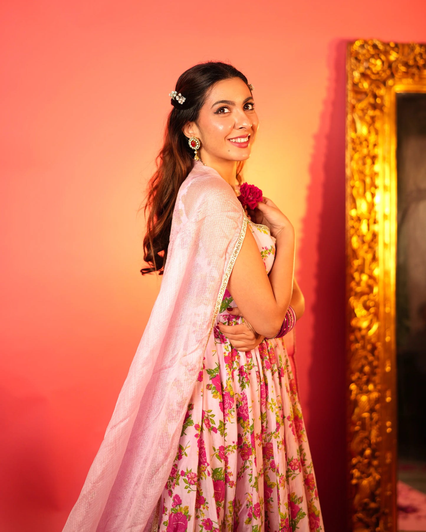 Gulaab Baby Pink Printed Silk Suit Set My Store