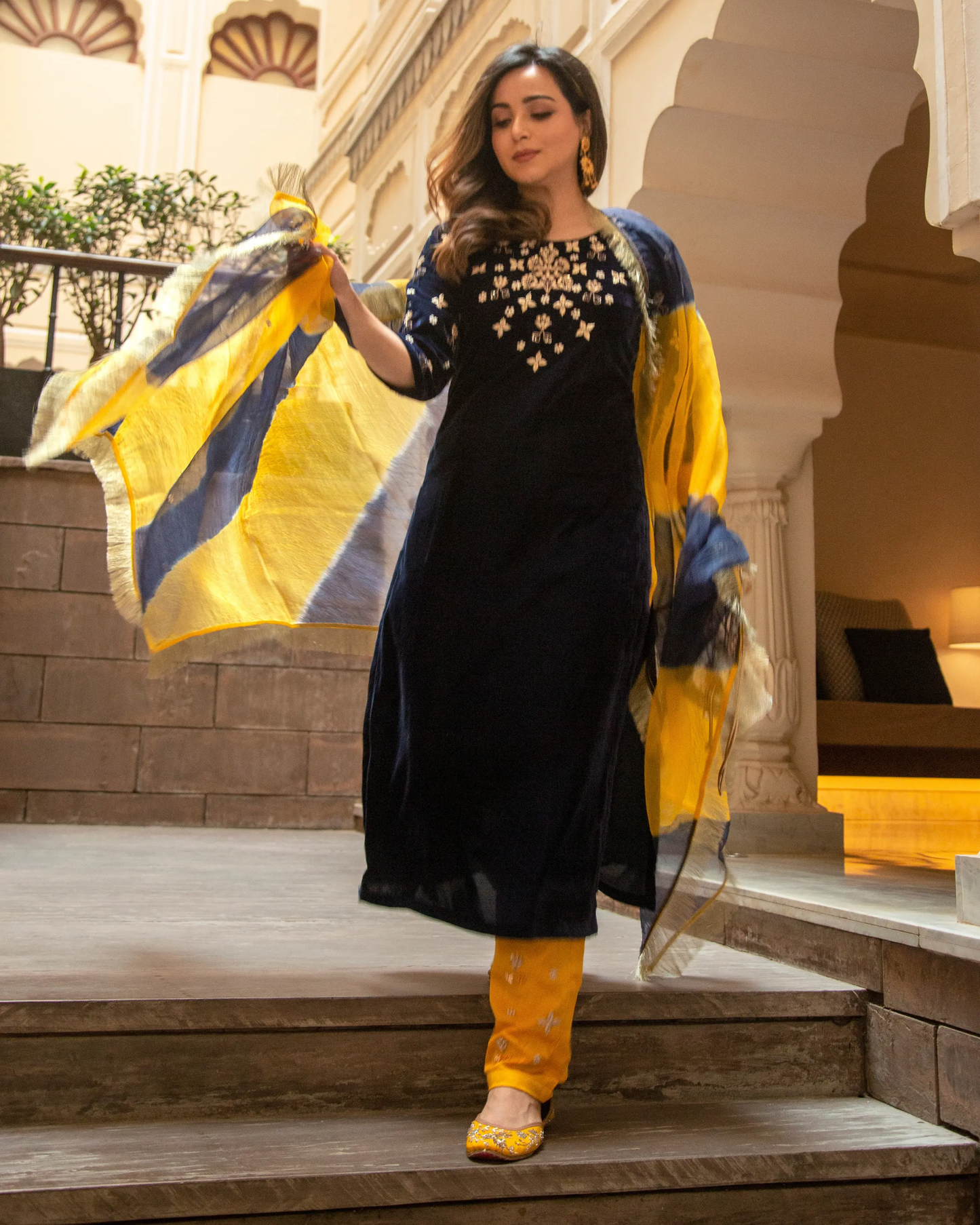 Dazzling Blue Velvet Handcrafted Suit Set My Store