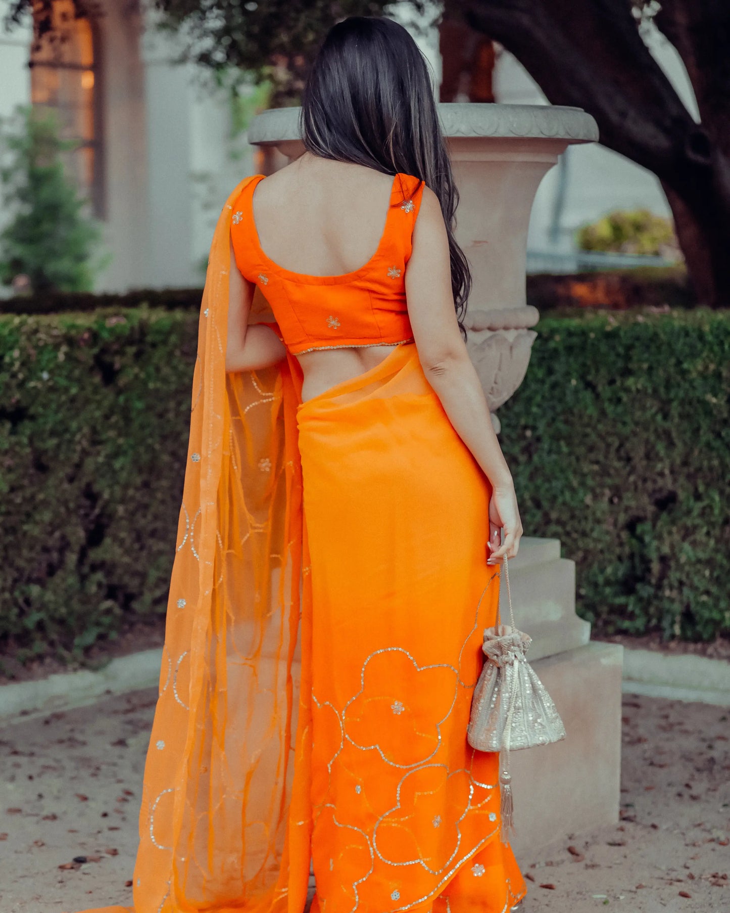 Autum Glory Sequin Jaal Pure Chiffon Saree My Store