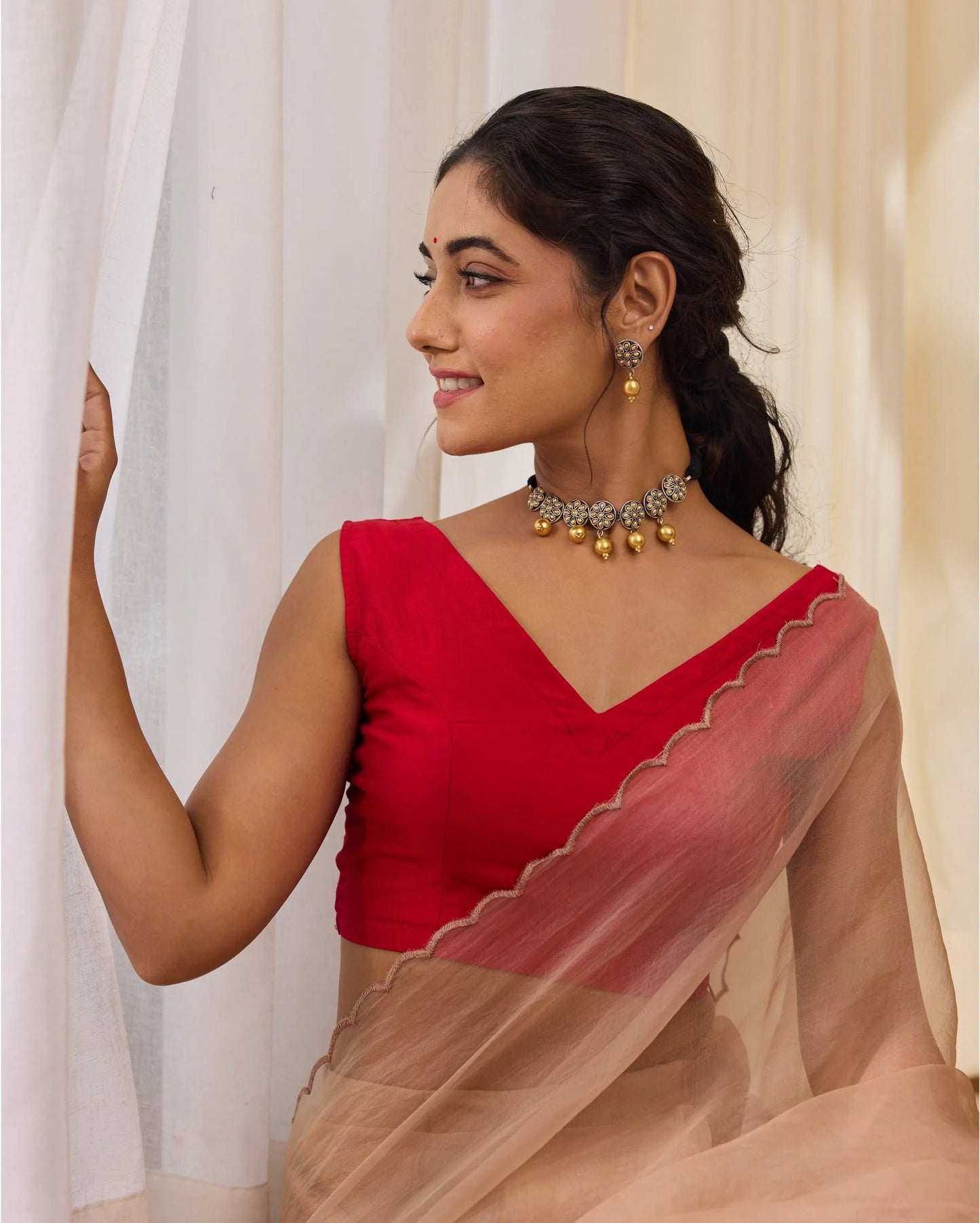 Cherry Chic Red Silk Sleeveless Blouse My Store