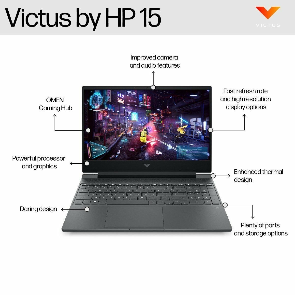 HP Victus 15.6 Inch, Gaming Laptop, 16GB RAM + 512GB SSD | 13th Generation Intel® Core™ i5 processor | NVIDIA® GeForce RTX™ 4050 6GB GDDR6 | Windows 11 Home, Silver (15-fa2701TX)