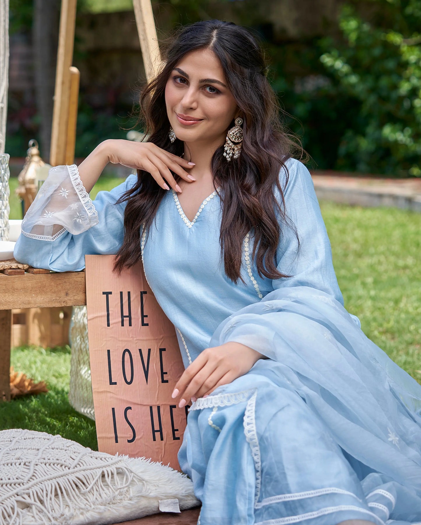Revin Pastel Blue Embroidered Chanderi Kurta Set My Store
