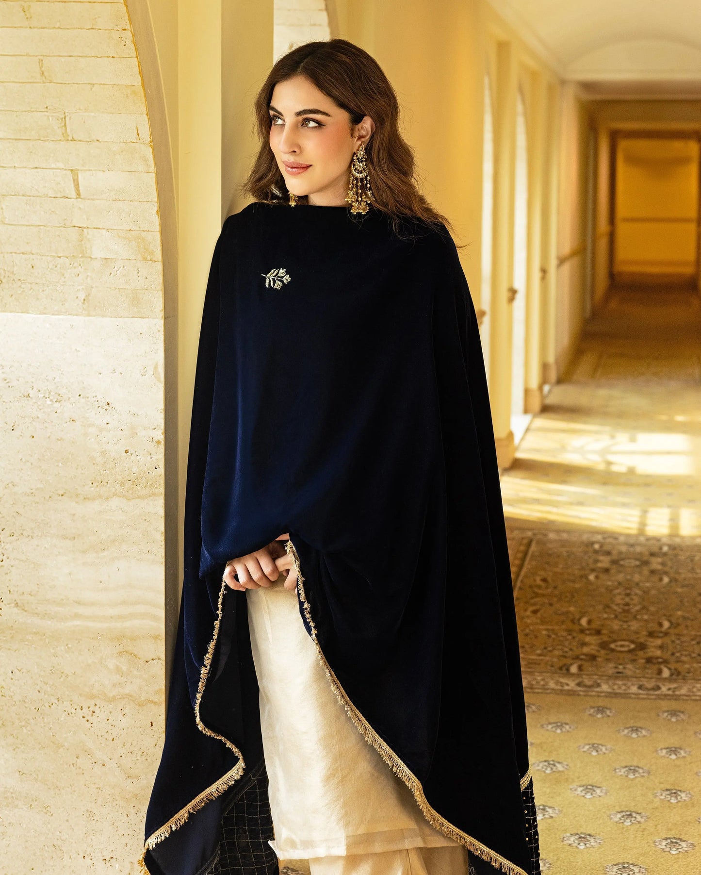 Badshahi Navy Solid Velvet Shawl My Store