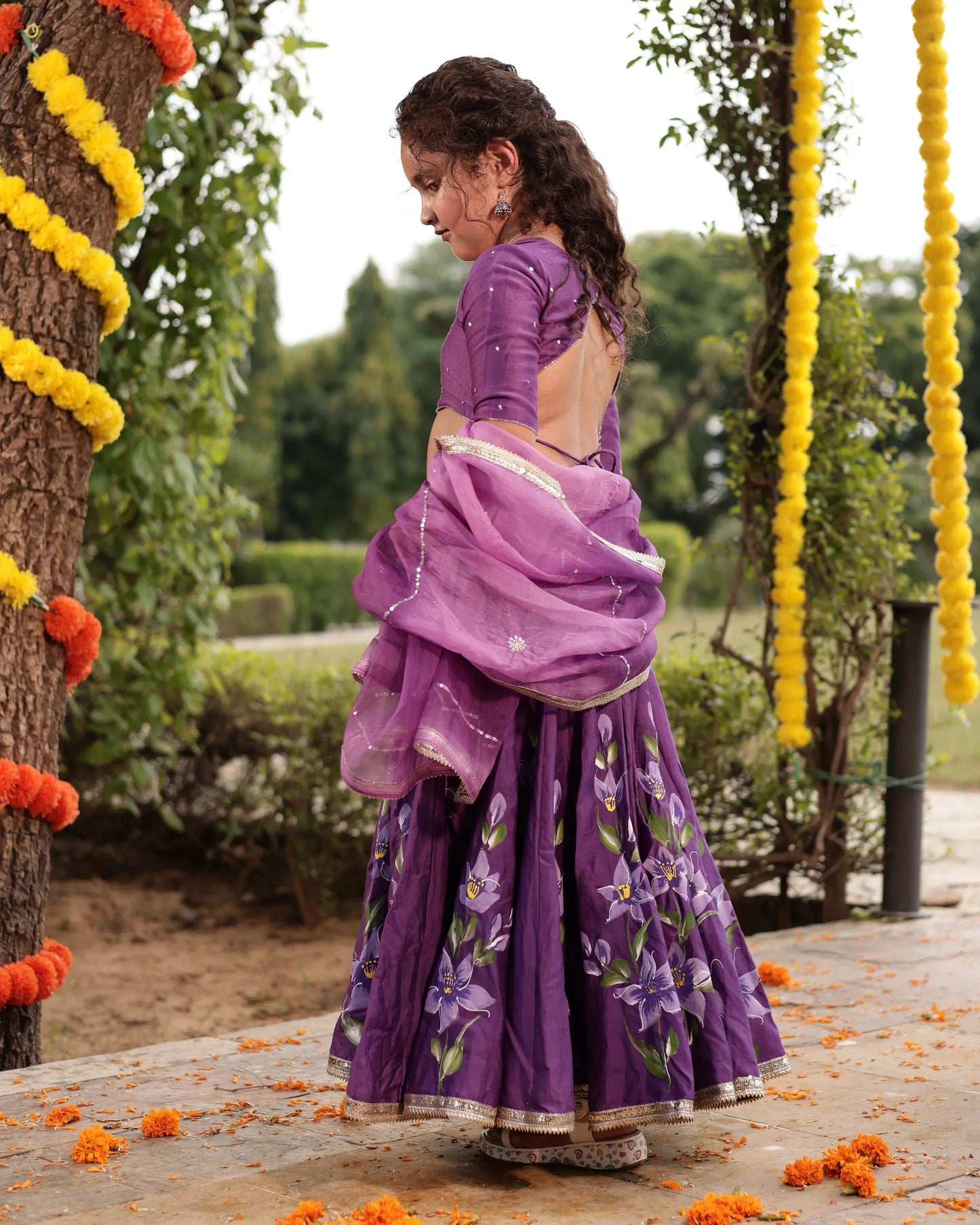 Berry Purple Handpainted Chanderi Lehenga Set My Store
